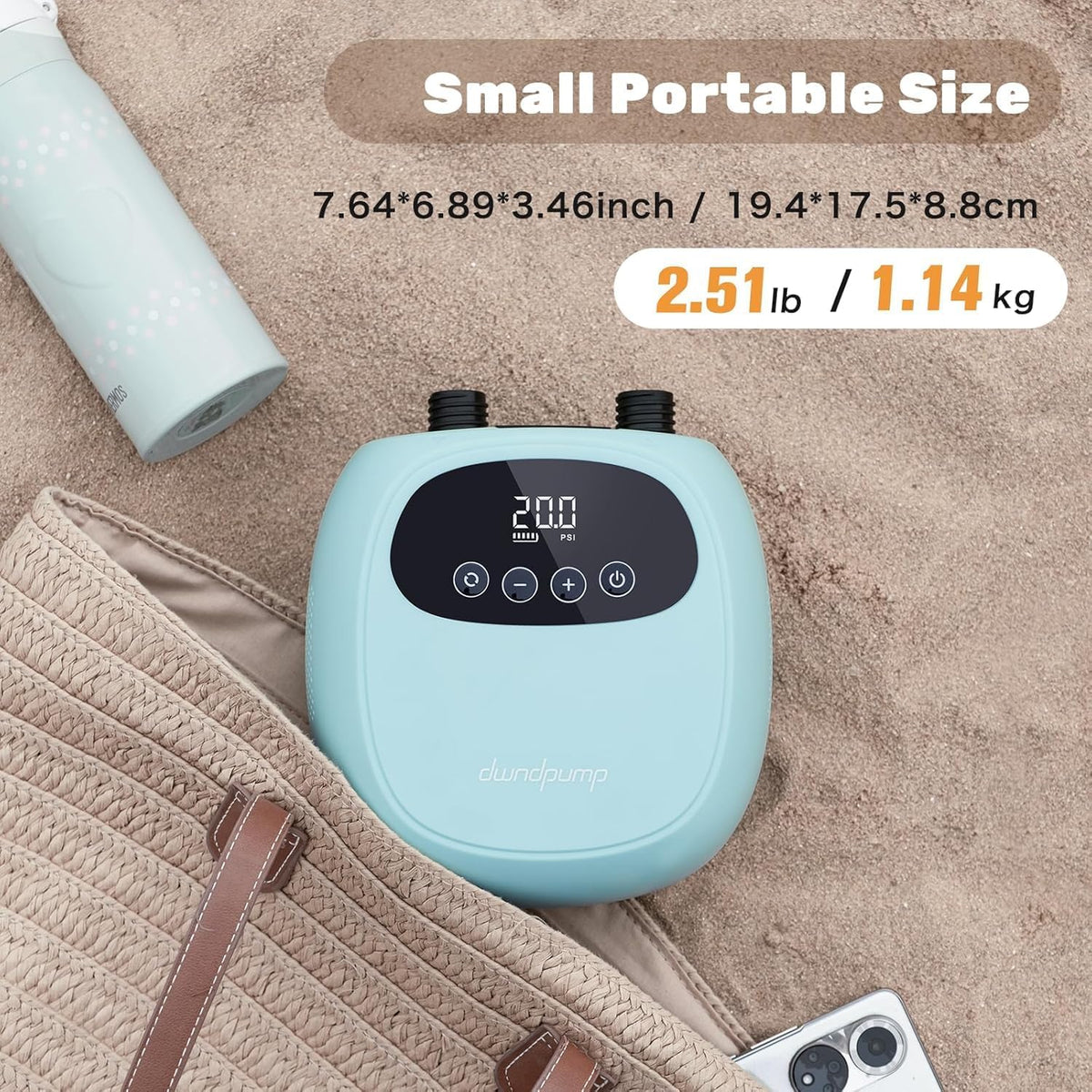 dwndpump Paddle Board Electric Pump, Rechargeable Battery-Powered Auto-Off | 20 PSI Portable Cordless Dual-Stage Inflation/Deflation, with 7 Valve Adapters, Inflatables for Kayaks, Wind Wings, SUPs