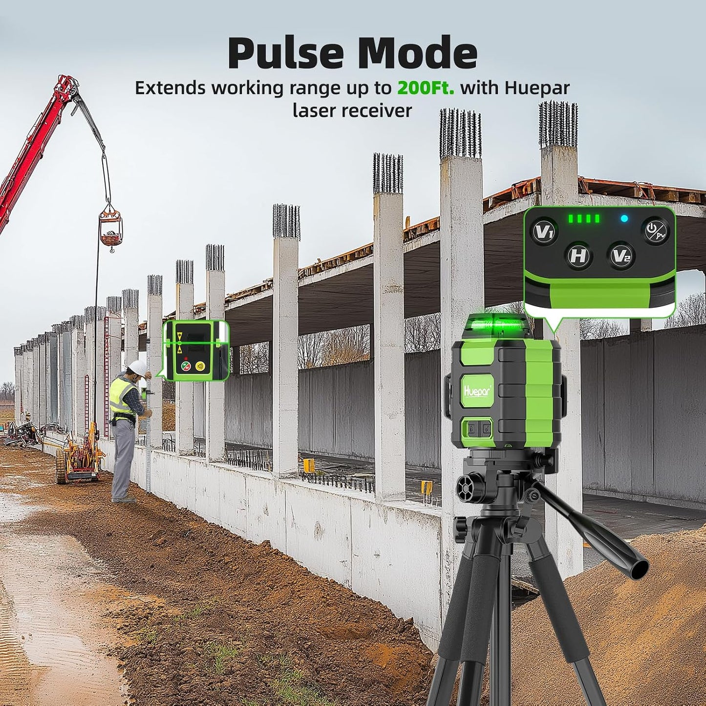 Huepar Laser Level 360 Self Leveling, Rechargeable Green Laser 3x360° Cross Line Lazer Leveler 3D Level Laser Tool for Construction and Picture Hanging, Strong Magnetic Bracket&Hard Carry Case -HM03CG