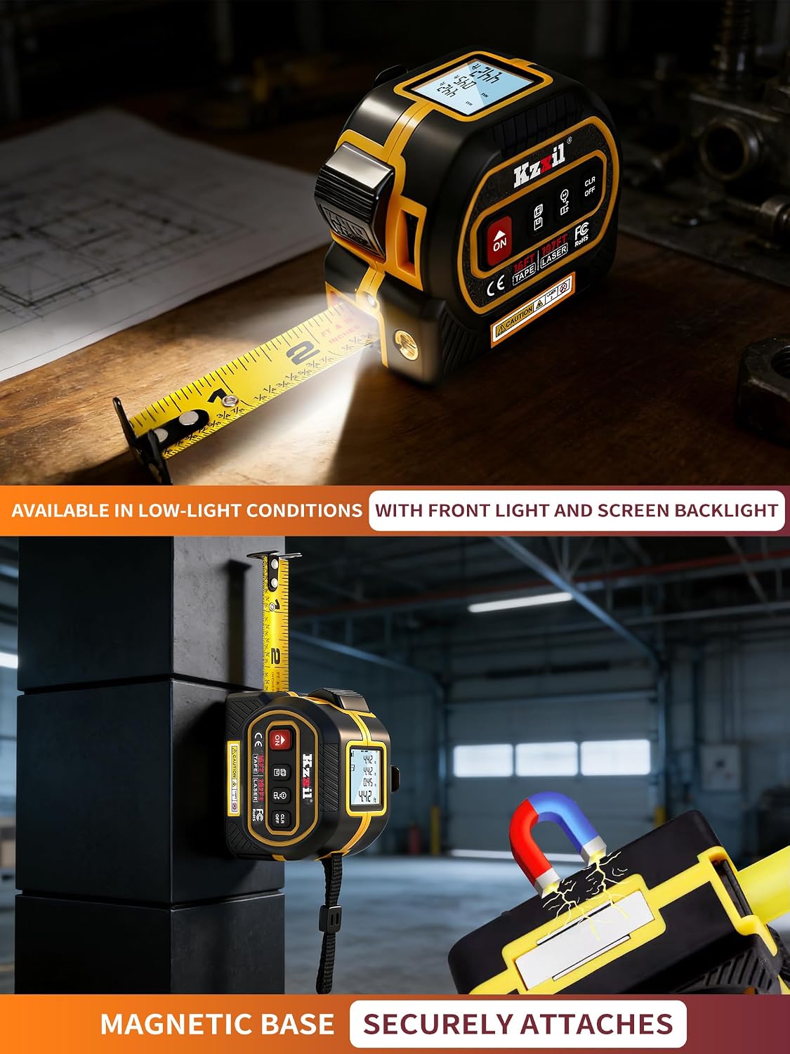 Laser Tape Measure 4-in-1 Tape Measure with Laser 196Ft/16Ft Fractional | Laser Measuring Tool with Backlit LCD, Magnetic Hook & Base - Area/Volume, for Woodworking & DIY