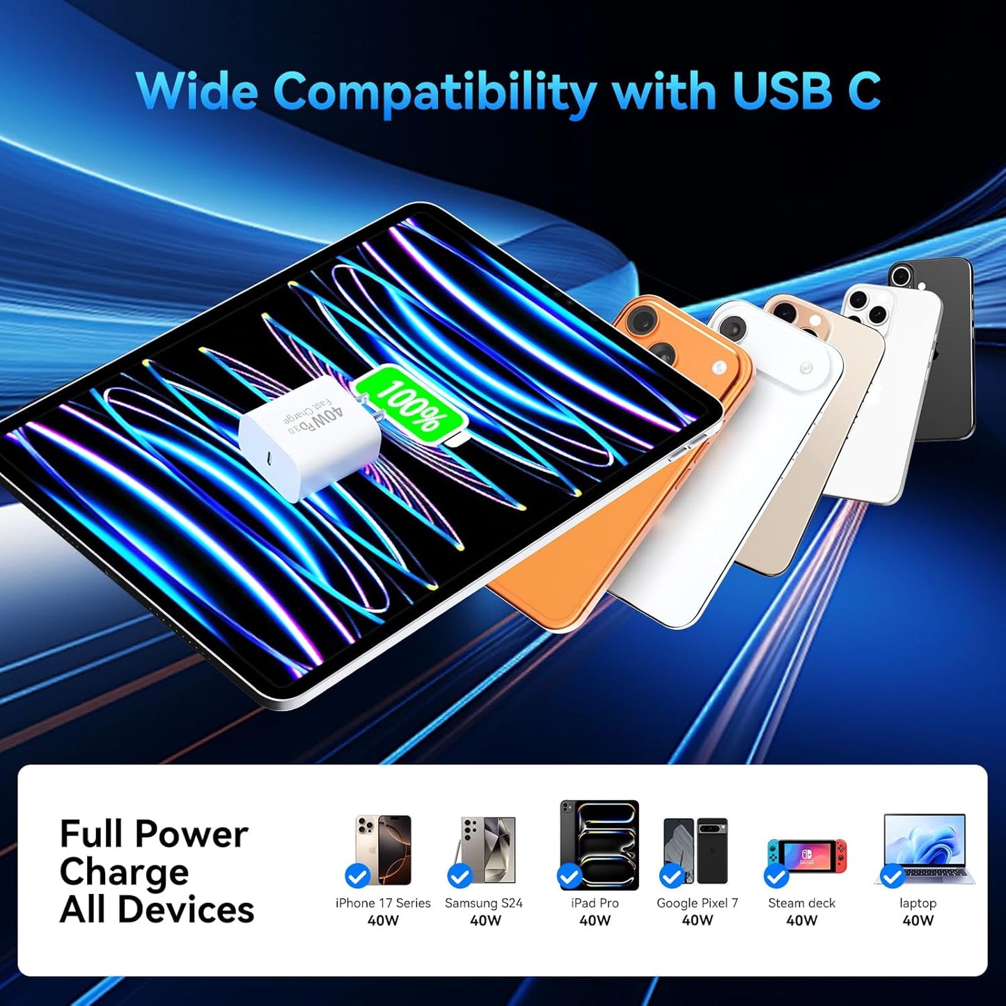 iPhone 17 Pro Max Charger Fast Charging, 40W USB C Fast Phone Charger with 10 FT Long Type C Charging Cable Cord for iPhone 17 Pro Max/17 Pro/Air/17/16/16Pro/16ProMax/Plus/15/S24/S25