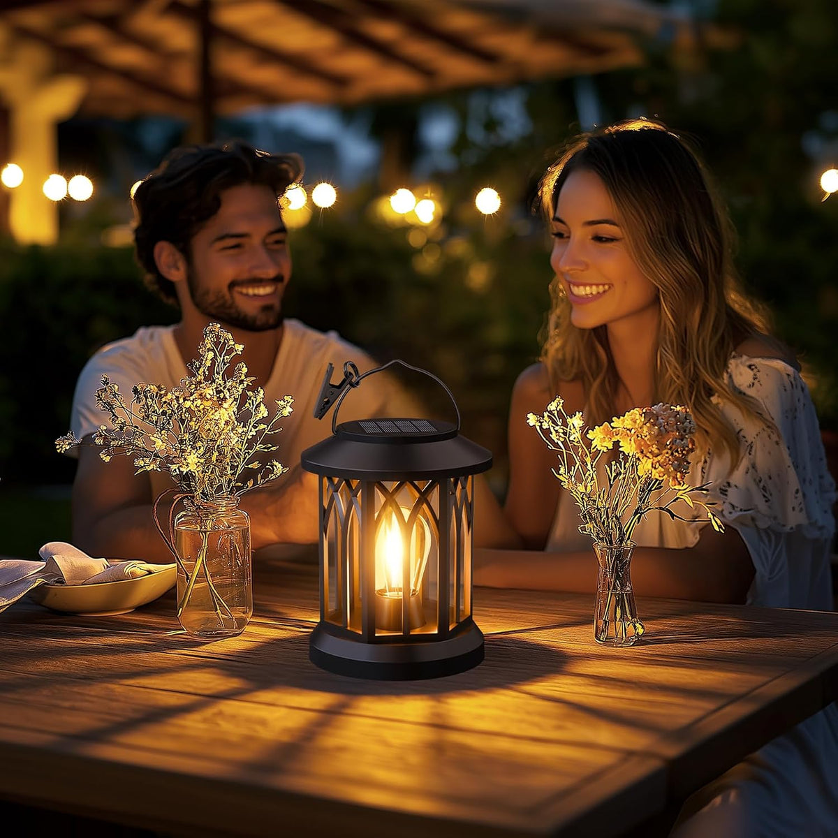 Hanging Solar Lanterns Outdoor Waterproof: 2 Pack Garden Lantern Decorative | Warm Ambient Light, Clip‑on Hanging Design, 12h All‑night Glow, Ip65 Waterproof, Auto On/Off, 800mah Battery, No Wiring