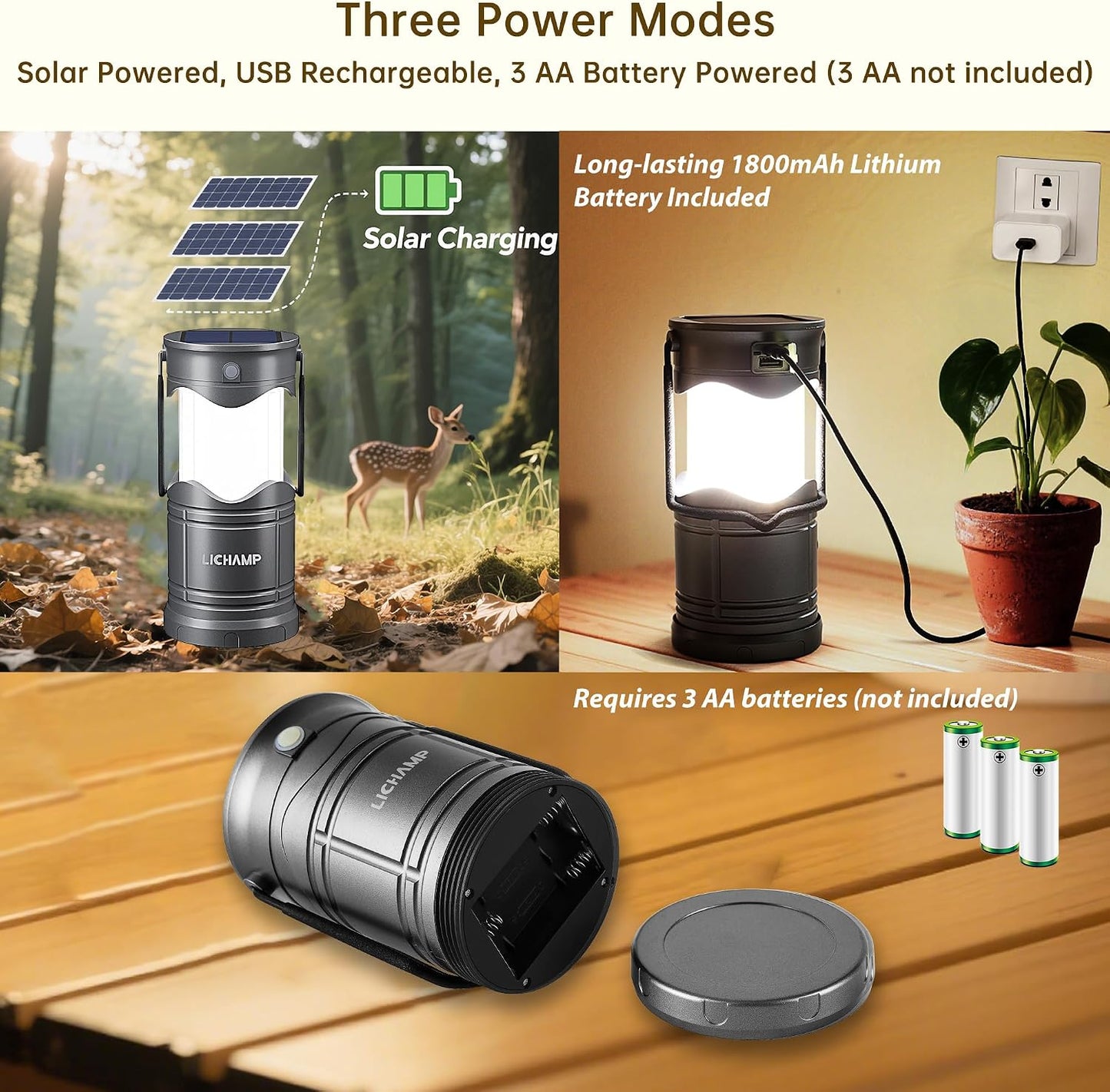 Lichamp 4-Pack Solar Camping Lantern, USB Rechargeable LED Lanterns Battery Powered Pop Up Flashlight Lamps with Three Modes Power for Power Outages Hurricane Supplies Emergency Indoor & Outdoor