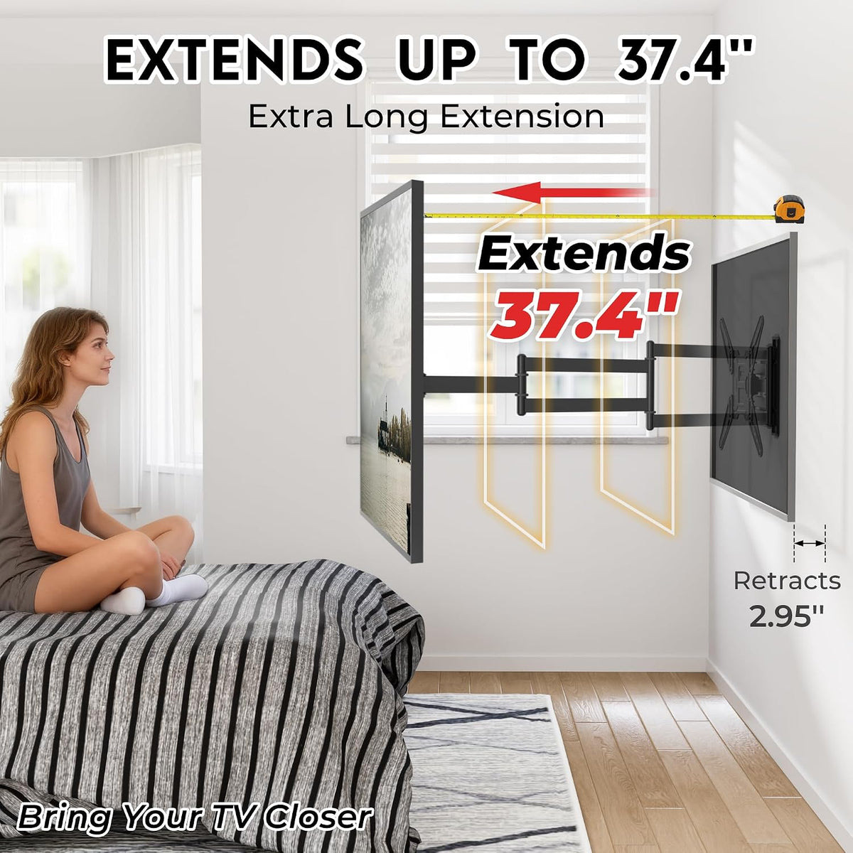 BONTEC Long Arm TV Wall Mount, Full Motion, 37.4" Extension for 26–65" TVs