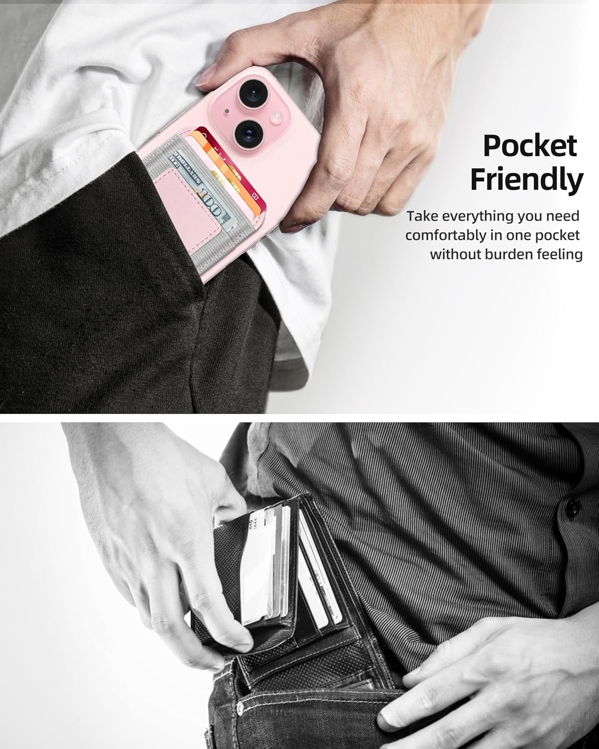 Upgraded for Magsafe Wallet, 7 Card Holder, RFID Blocking, Strongest Magnet | Magnetic Wallet for iPhone 17/16/15/14/13/12 Series, for iPhone Magsafe Wallet with 2 Card Slots, Vegan Leather, Baby Pink