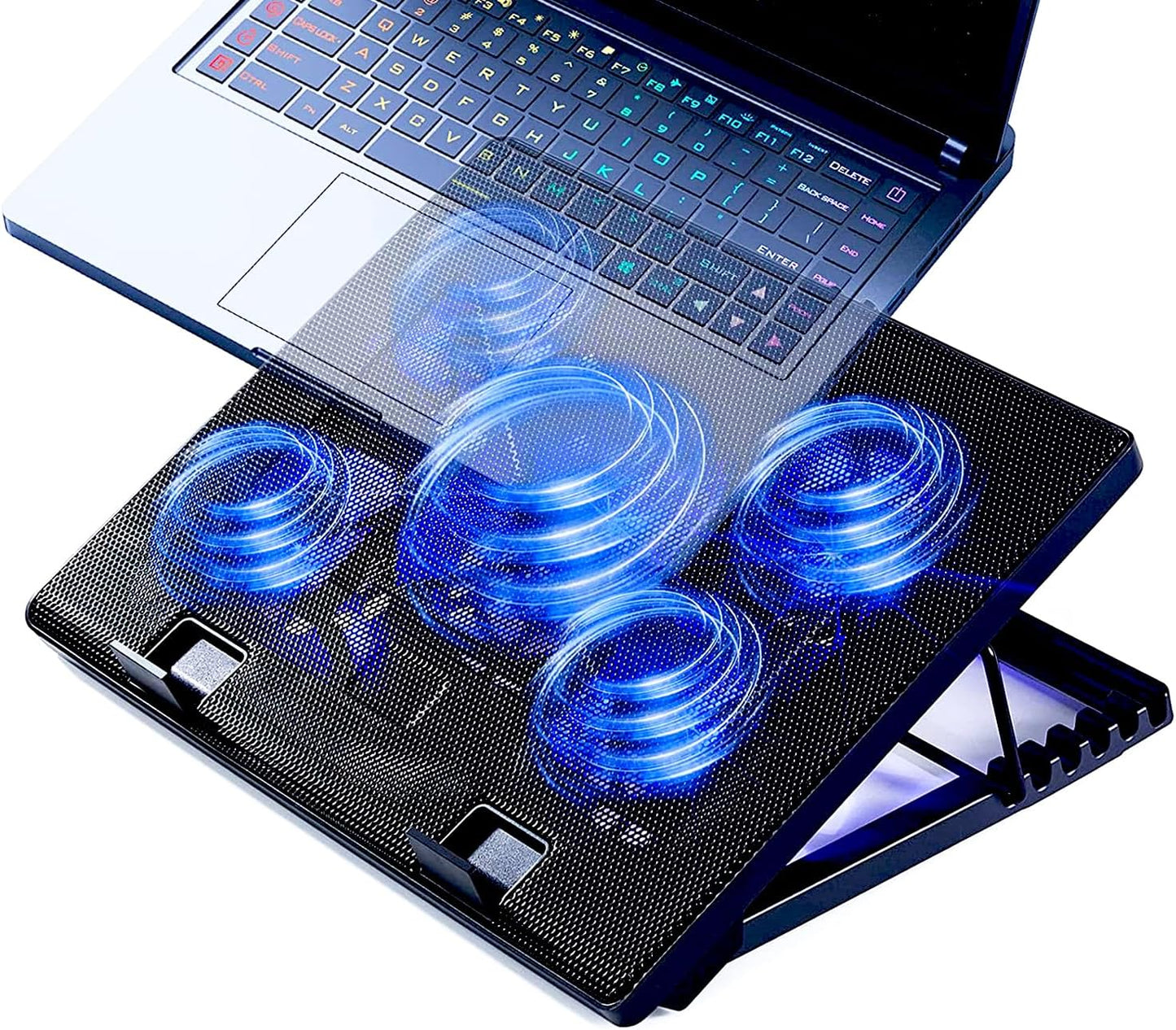 RGB Gaming Laptop Cooling Pad 17-12Inch 4Fans (Customized RGB Sidelight with Switch,Laptop Fan Speed Adjustable,5 Heights Adjustment with Phone Holder)Fit Apple MacBook Laptop Fan Cooling Pad