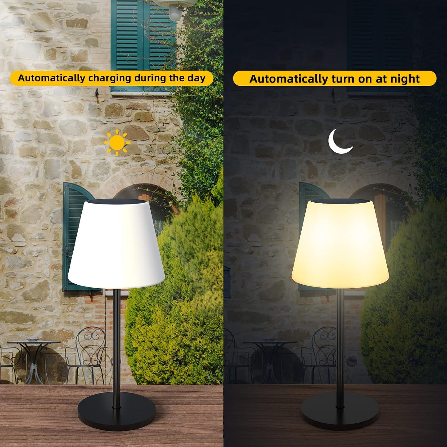 Gewiny Solar Table Lamp Outdoor Solar Lamp Waterproof with Light Sensor,Outdoor Lamps for Patio,Dimmable Warm White and RGB LED Solar Lamp Cordless,Portable Night Light for Garden、Terrace、Camping.