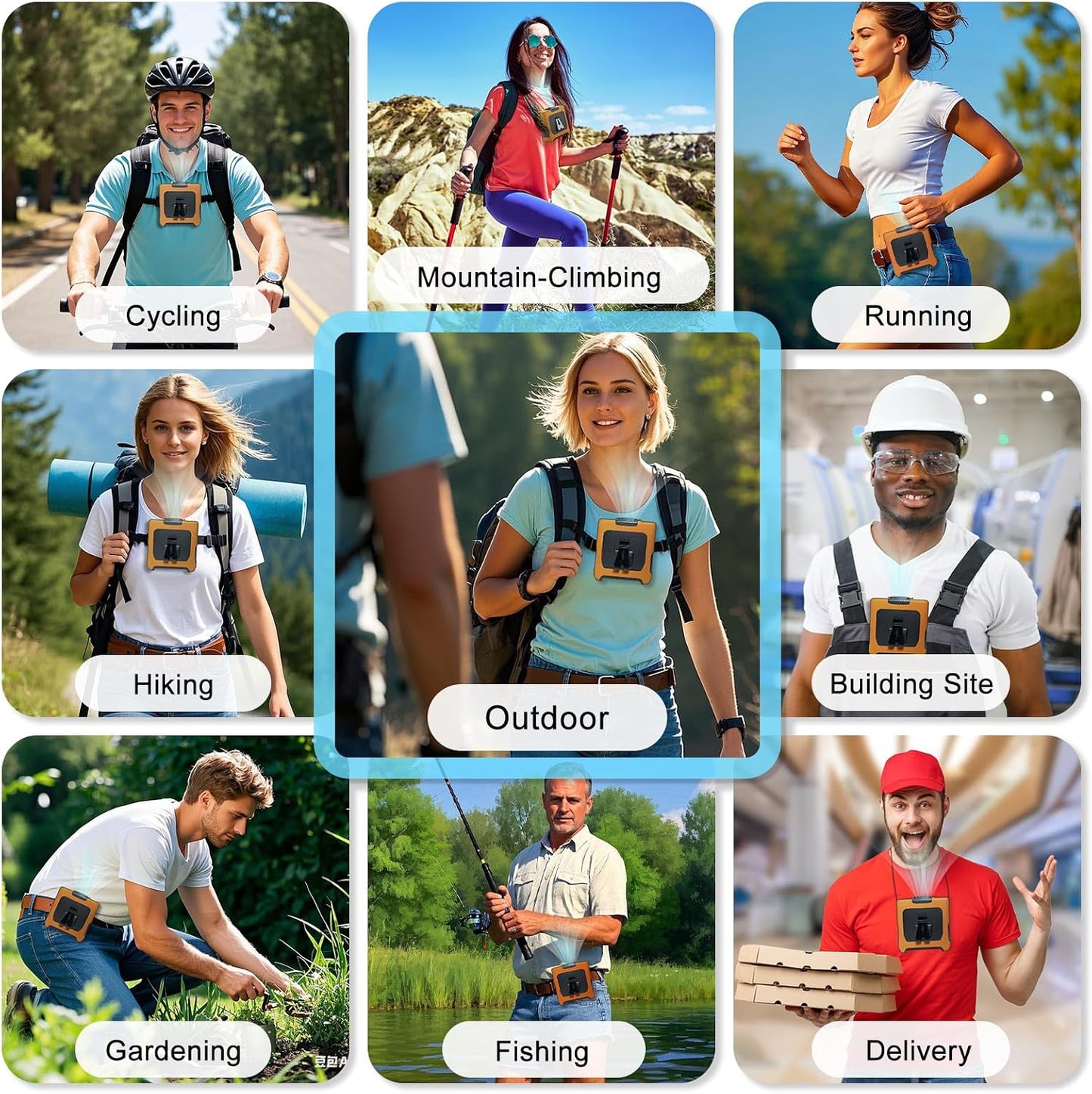 FANSYJKJ Portable Waist Fan Cooling Body Clip Belt Shirt Fans for Outdoor | 10000mAh Rechargeable Personal Fan with 5 Speed Max 55H Runtime Low Noise Shirt Fans with Flashlight for Travel Camping
