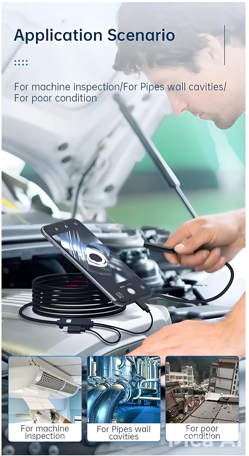1920P HD 9.8FT Endoscope Camera with Light, Borescope with 8 Adjustable LED Lights, USB Type C, Inspection Camera with Semi-Rigid Snake Cable for Android and iOS Smartphones, iPhone, iPad.