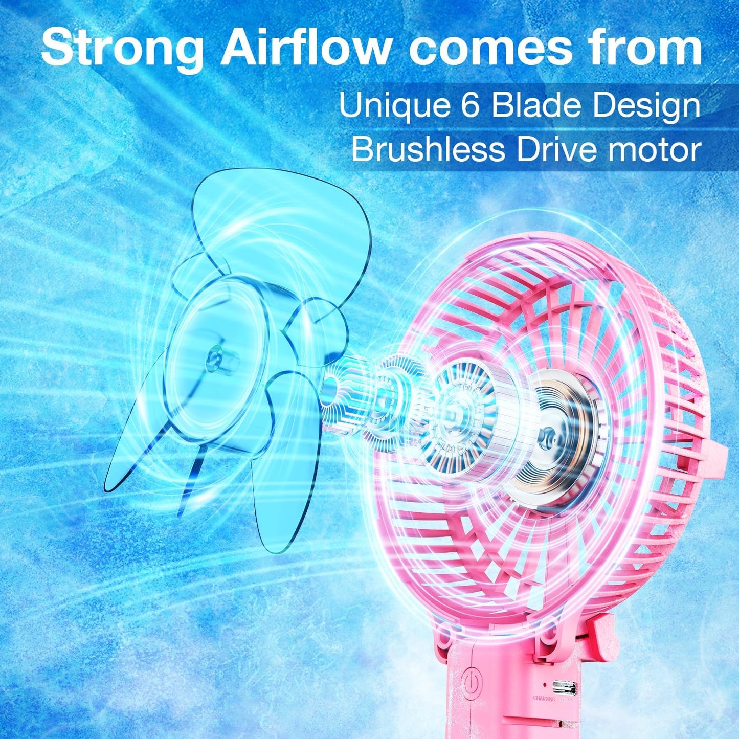 VersionTECH. Portable Handheld Fan, Powerful+Durable+4000mAh+180° Foldable, Mini Table Fans with USB Rechargeable Battery Operated Cooling Accessories for Personal Use, Travel, Office Pink