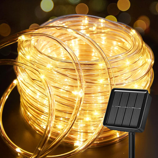 Brightown 39FT 100LED Solar Rope Lights Outdoor Waterproof, Warm White | IP65 Solar Powered Fairy Lights with 8 Lighting Modes, Outdoor String Lights for Party Garden Yard Holiday Tree Decoration