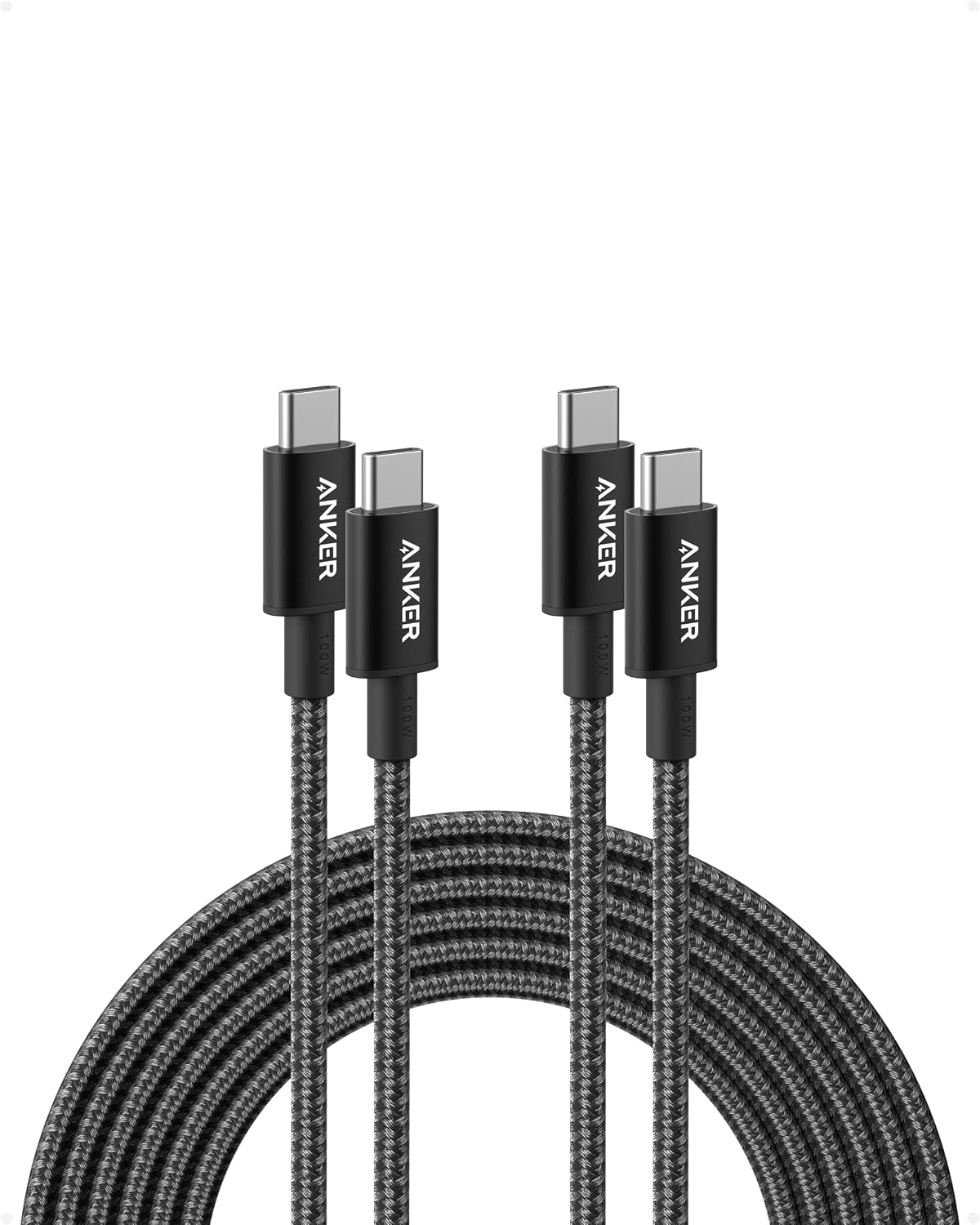 Anker USB C to USB C Cable, 100W Fast Charging Cable (2-Pack, 10 ft, Black)