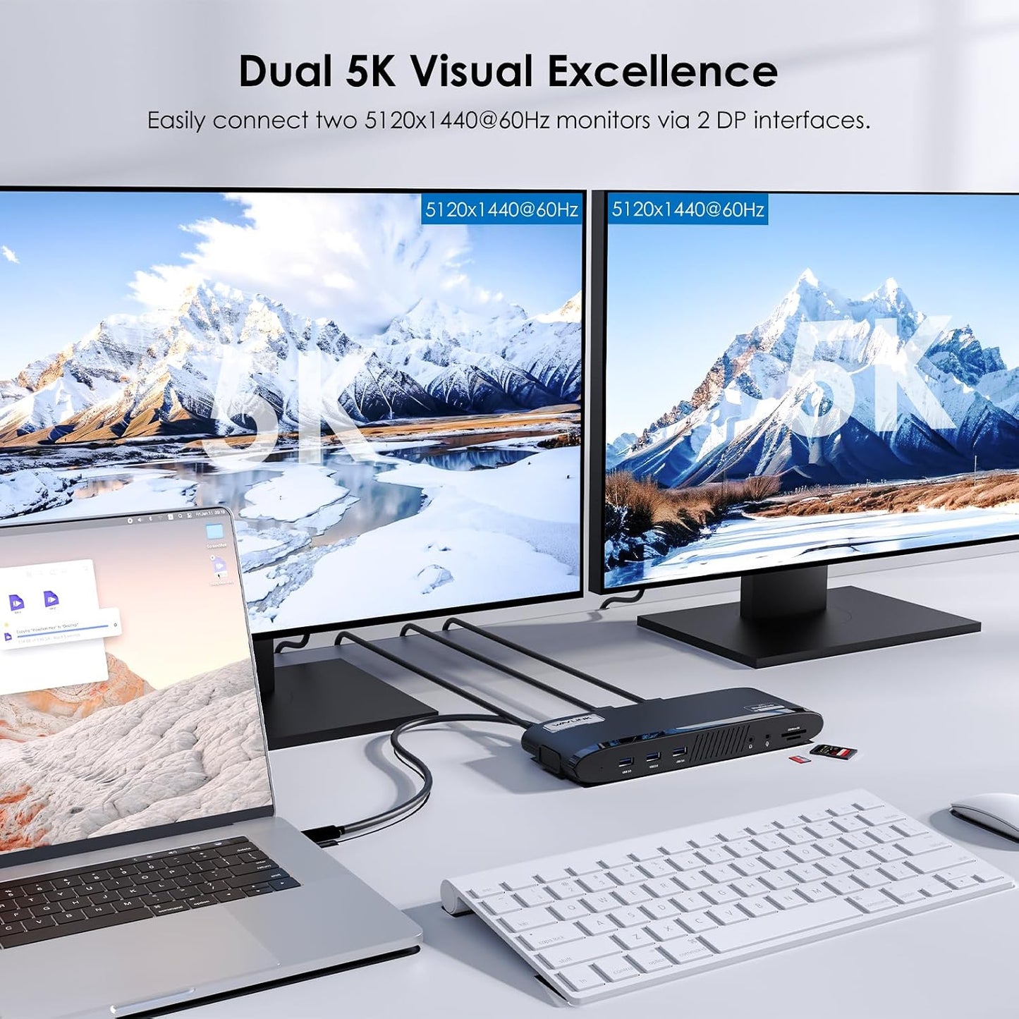 WAVLINK DisplayLink Docking Station, Dual Monitor for Mac M1/M2/M3/M4 & Windows, 14-in-1 with 100W 2 DP/2 HDMI 4K, SD/TF, 5 USB Ports, Ethernet, Audio
