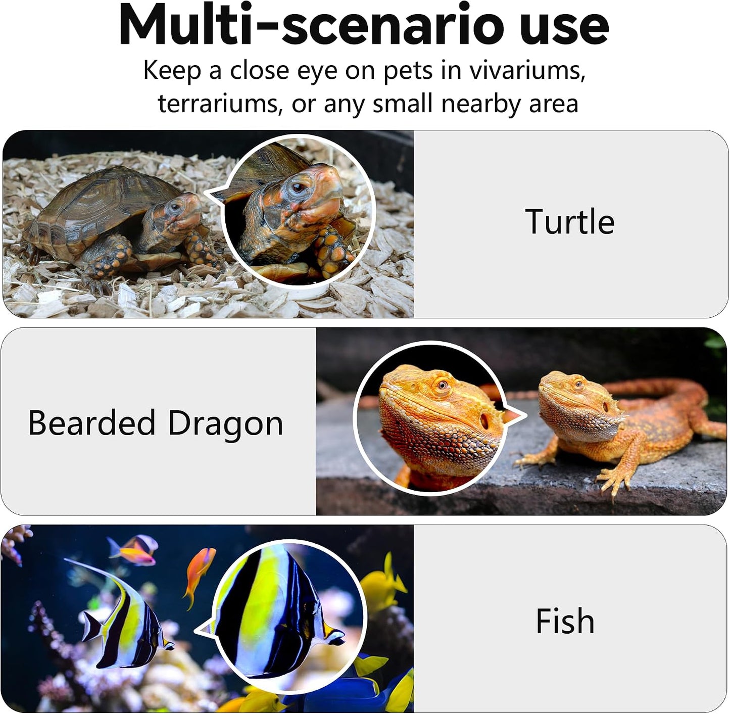 3MP 2K AI Reptile & Aquarium Camera with Angle Magnetic Mount, Close-Focus Lens for Fish Tank Terrarium Lizard Snake Pet, 2.4G&5GHz WiFi, 24/7 Recording, Anti-Glare & No Reflection
