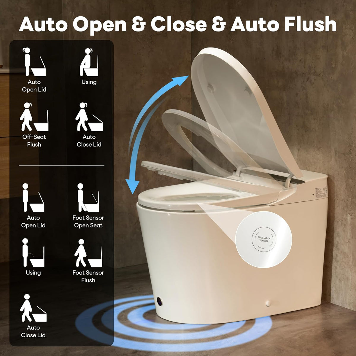 Casta Diva Smart Toilet with Bidet Built in, ADA Comfort Bidet Toilet, Foot Sensor & Auto Open/Close, 1000g MaP Auto Flush, Heated Seat & Foam Dispenser, Built in Tank, Blackout Flush(K050Pro)
