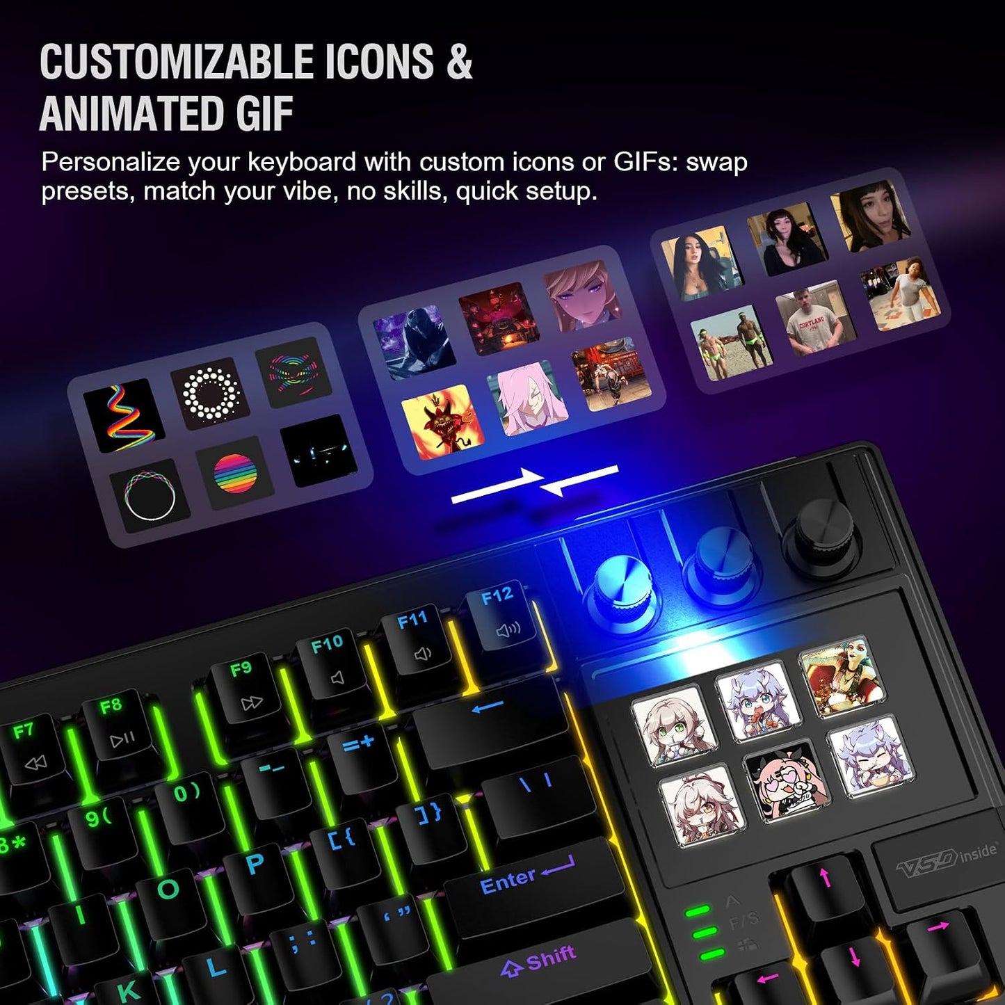 K1 Pro Macro Keyboard, Wired Only Full-Key Programmable On-Board Keypad, Custom Gaming Streaming Mechanical Keyboards with Screen & Knob, Gasket, RGB Backlit, Hot Swappable Shortcut Pad