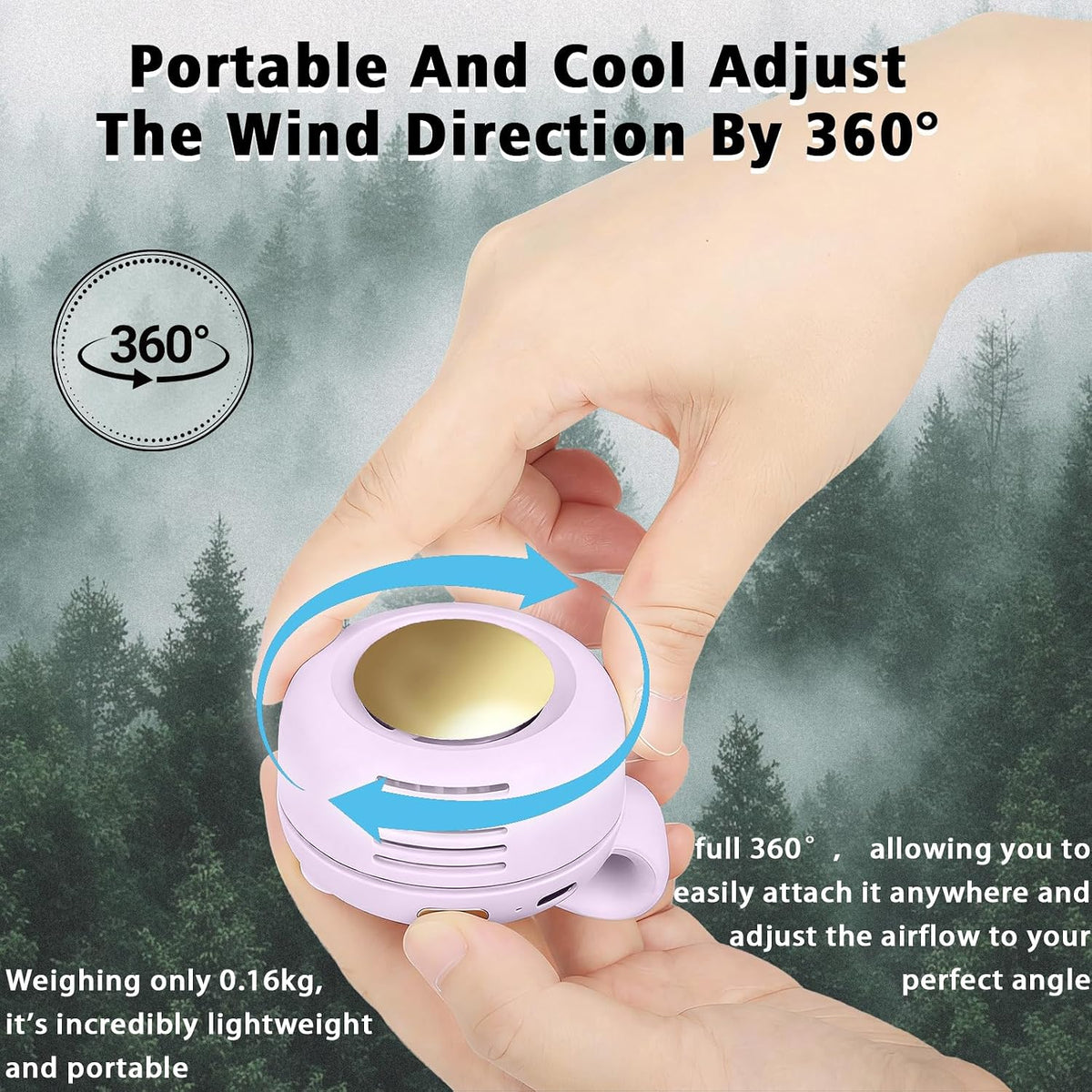 Portable Clip-On Fan, Mini USB Rechargeable 360° Rotatable Fan, 3-Speed Silent Mini Bladeless Fans