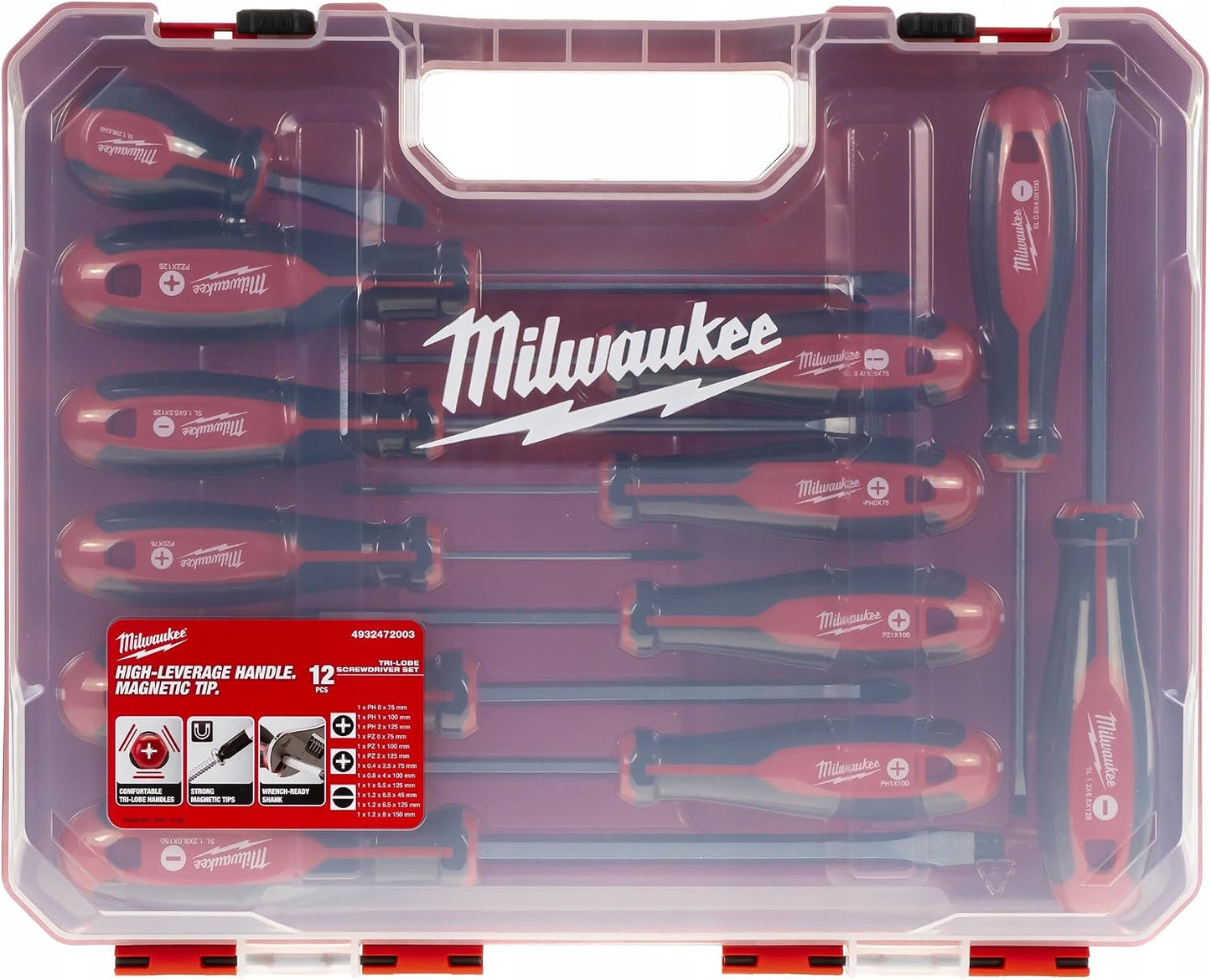 Milwaukee Set of 12 Tri-Lobe Screwdrivers 4932472003,Red