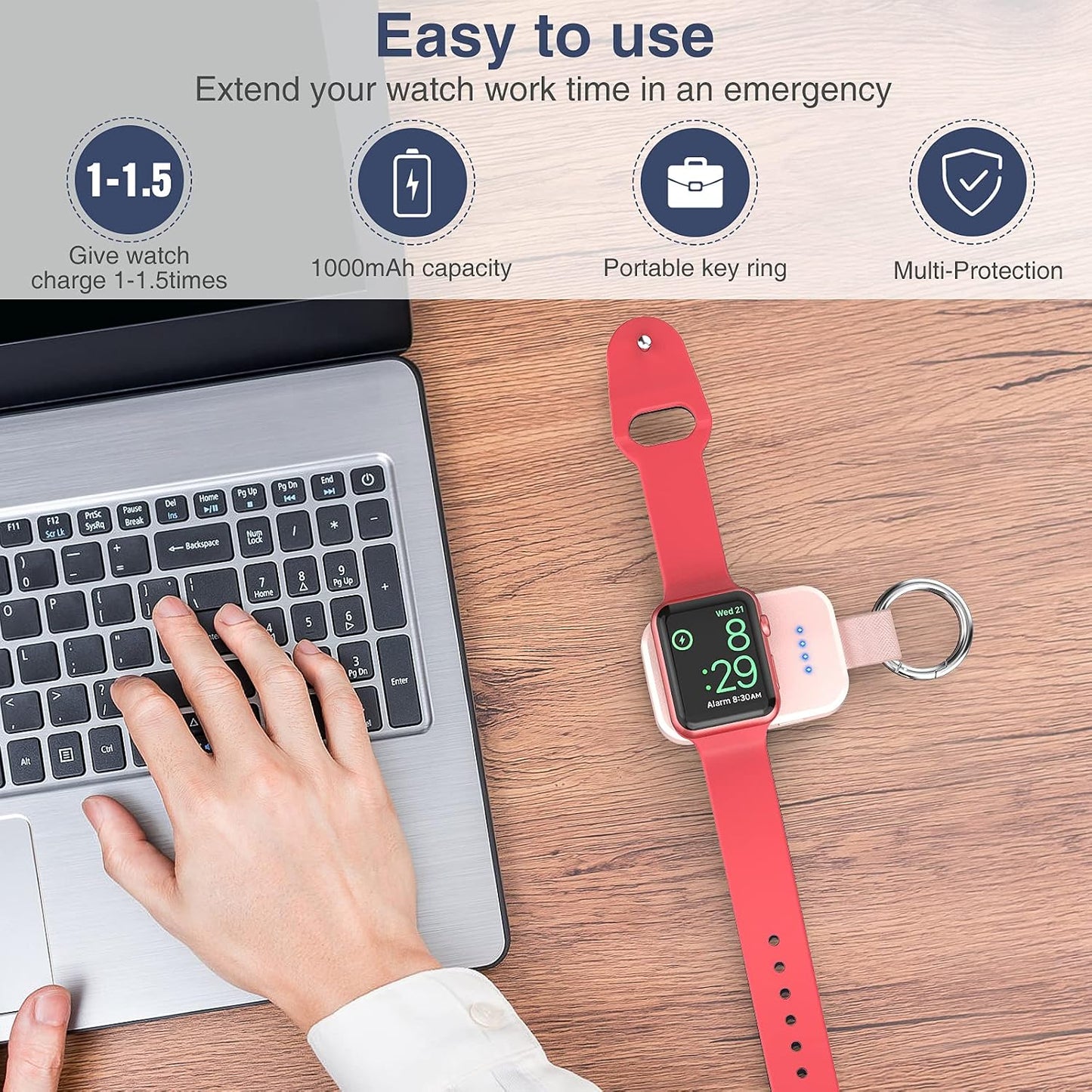 i.VALUX Portable Wireless Charger for Apple Watch Series 11/10/9/8/UItra/7/6/5/4/3/2/SE, Compact Magnetic iWatch Charger 1000mAh Power Bank Keychain Travel Accessories for Mother Girl-Pink