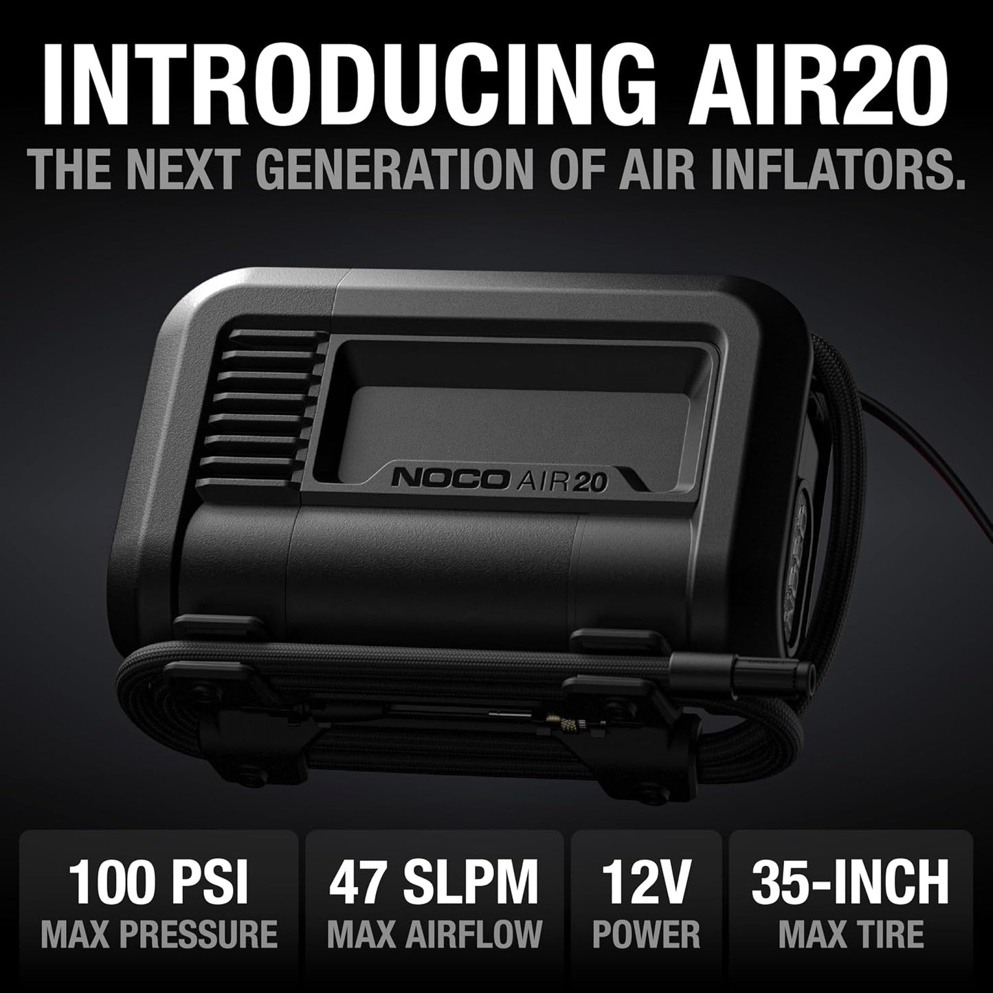 NOCO AIR20 47 LPM 12V Portable Tire Inflator & Air Compressor | Inflates 0-40 PSI in 2.5 Minutes, 100 PSI, Digital Gauge & Auto-Shutoff, Battery Clamps, Tires up to 35 Inches