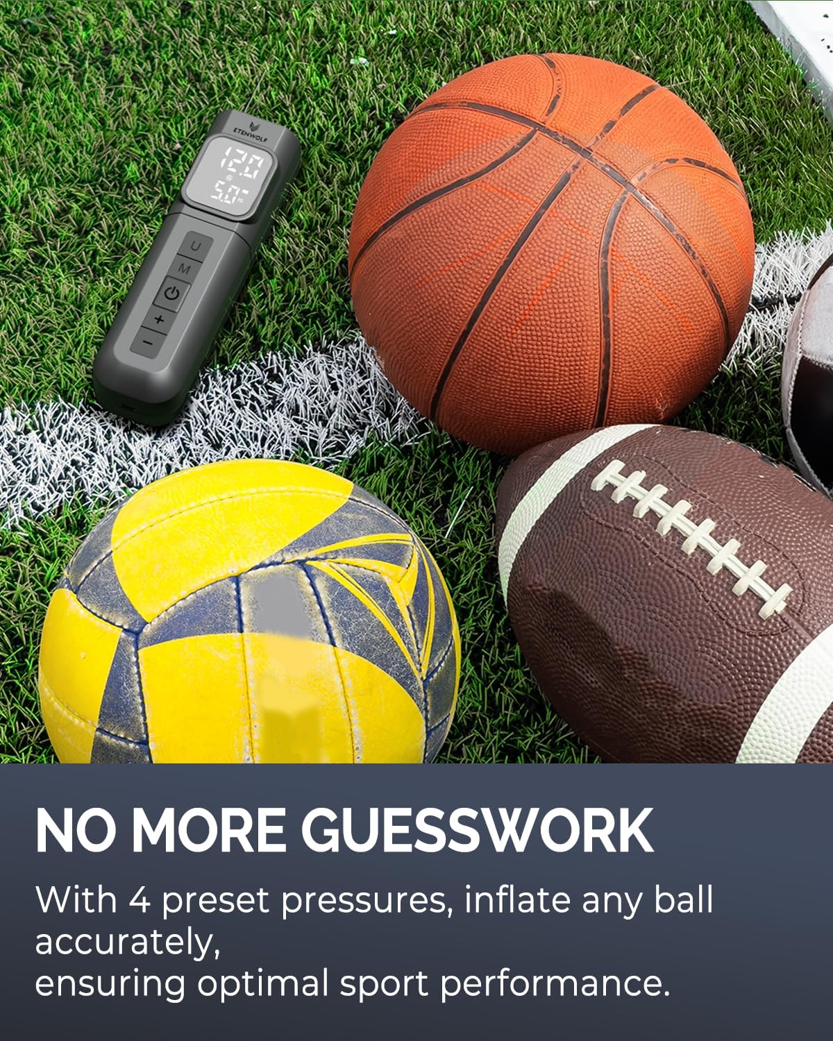ETENWOLF P200 Electric Ball Pump 2000mAh Air Pump for Sports Balls | with Preset Gauge and Digital LCD Display, Fast Inflation & Deflation for Basketball Soccer Volleyball Football