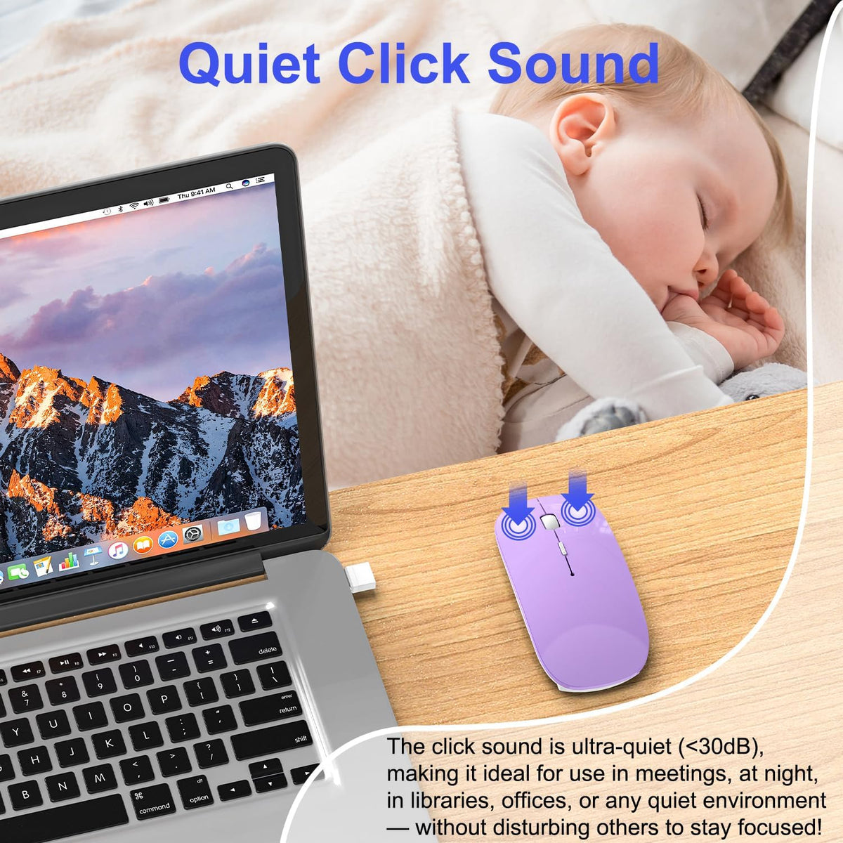 Bluetooth Wireless Mouse for MacBook Air Mac Pro Laptop Computer iPad Pad PC Laser Optical Rechargeable Mini Slim Silent Mouse Widely Used Desktop Hp iMac (Purple)