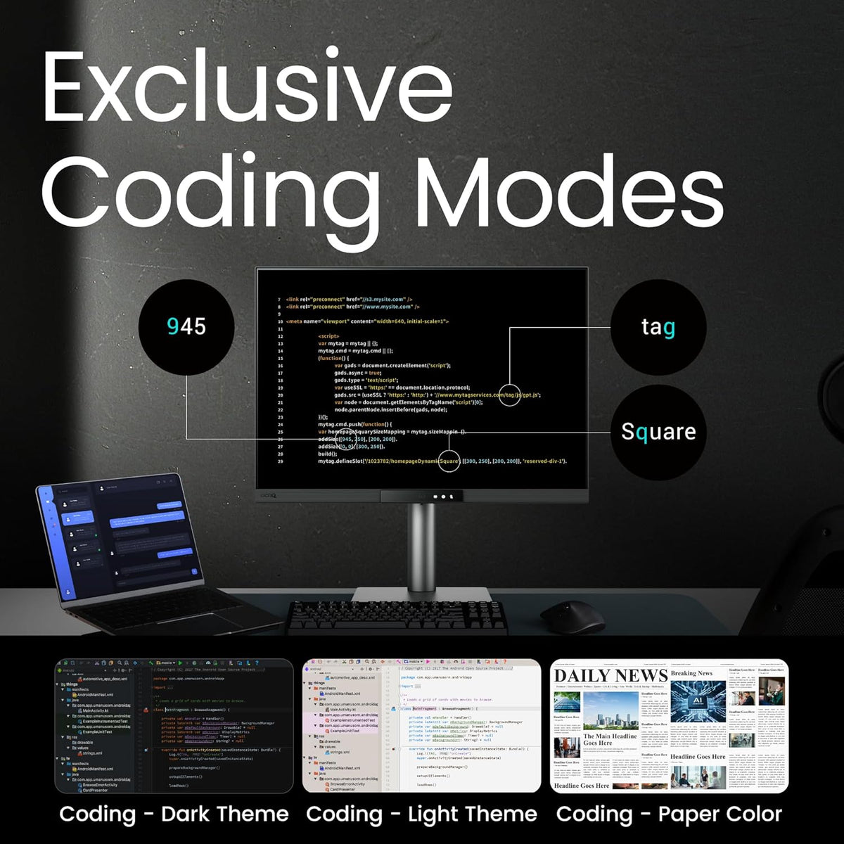 BenQ Programming Monitor RD280UG 28.2" 4K+, 120Hz Refresh Rate, 3:2 Aspect Ratio, Nano Matte Panel, MoonHalo Backlight, Coding Modes, 2000:1 Contrast Ratio, Eye-Care to Deliver Effortless Coding View