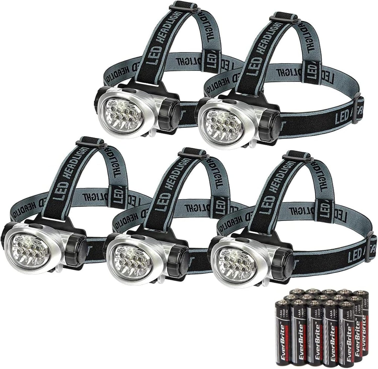EverBrite 5 Pack LED Headlamp, Pivoting Head with Adjustable Headband | Batteries Included, 4 Lighting Modes, Pivoting Light Head, Adjustable Headband, Perfect for Camping, Running, Hiking