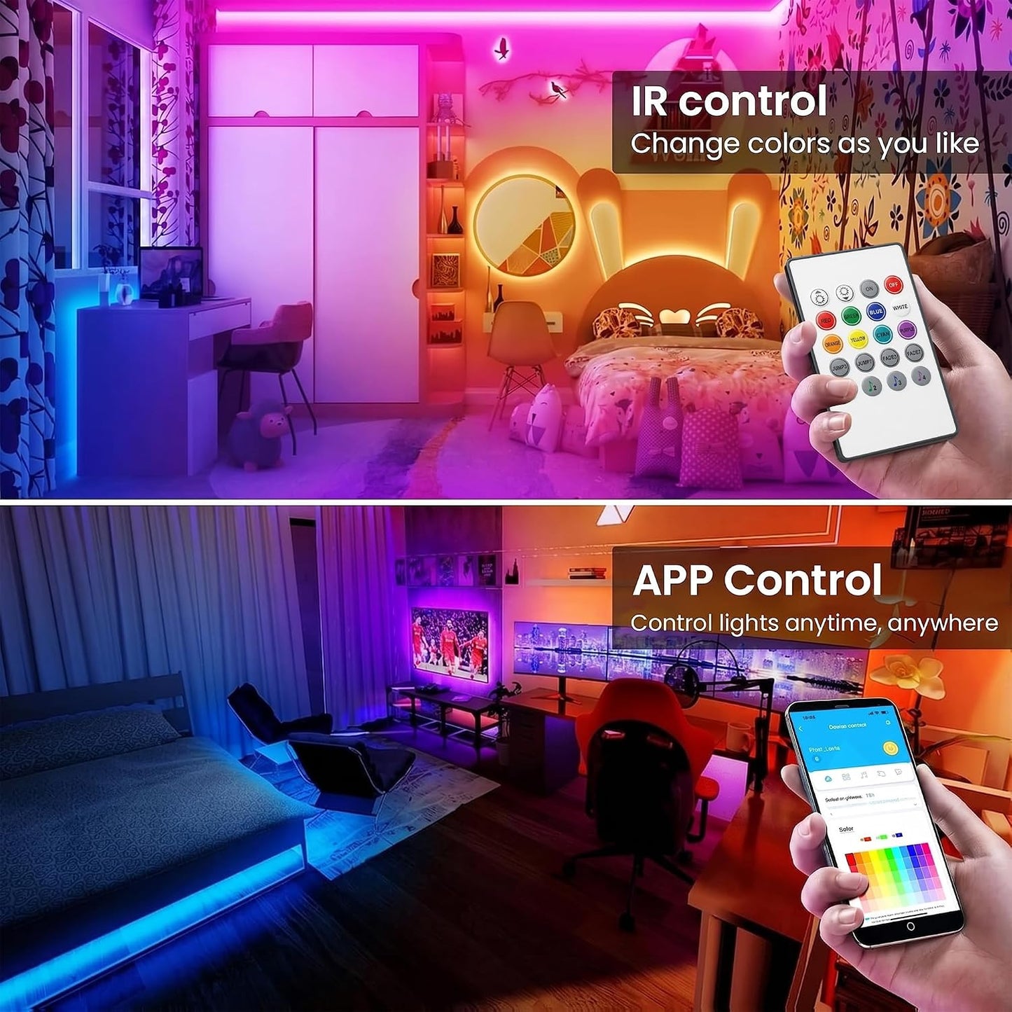 TJOY 100ft Smart Led Strip Lights for Bedroom, Work with Alexa, RGB Color Changing Music Sync Led Lights with App Remote,Multi-Color Wireless Led Strip Lighting for Bedroom (APP+Remote+Voice)