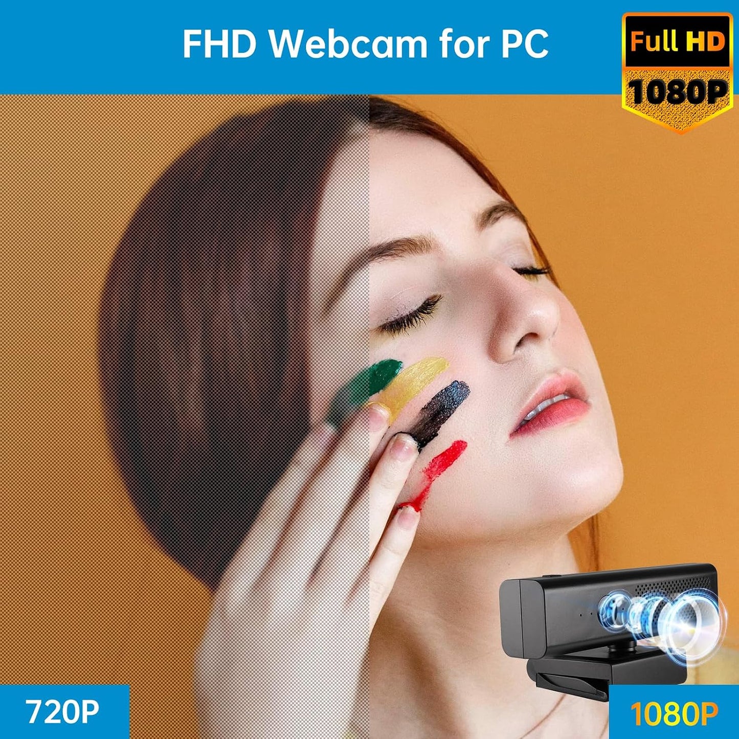 Full 1080P HD 3-in-1 Webcam: Camera and Speaker for Desktop Computer with Built-in 4 Microphones, External USB Web Cam with Magnetic Privacy Cover and Mute for Laptop, Streaming, Conference