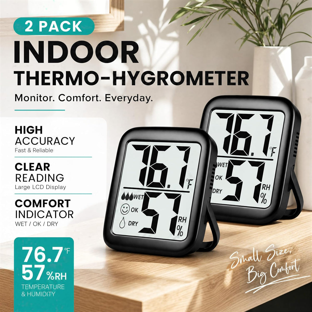 Antonki 2 Pack Room Thermometer Indoor Hygrometer