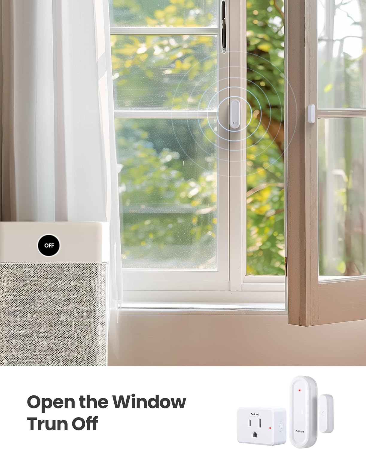 Zoiinet Door Sensor Outlet Plug Kit, Wireless Mini Contact Window Sensor, Group Control Unlimited Devices, No Wiring No WiFi, 130 ft, 15A/1500W, Programmable, for Household Appliances