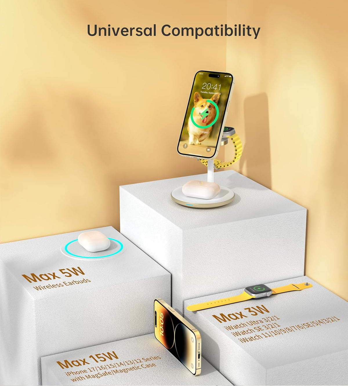 XooFly 3 in 1 Magnetic Wireless Charging Station for Apple Devices,15W