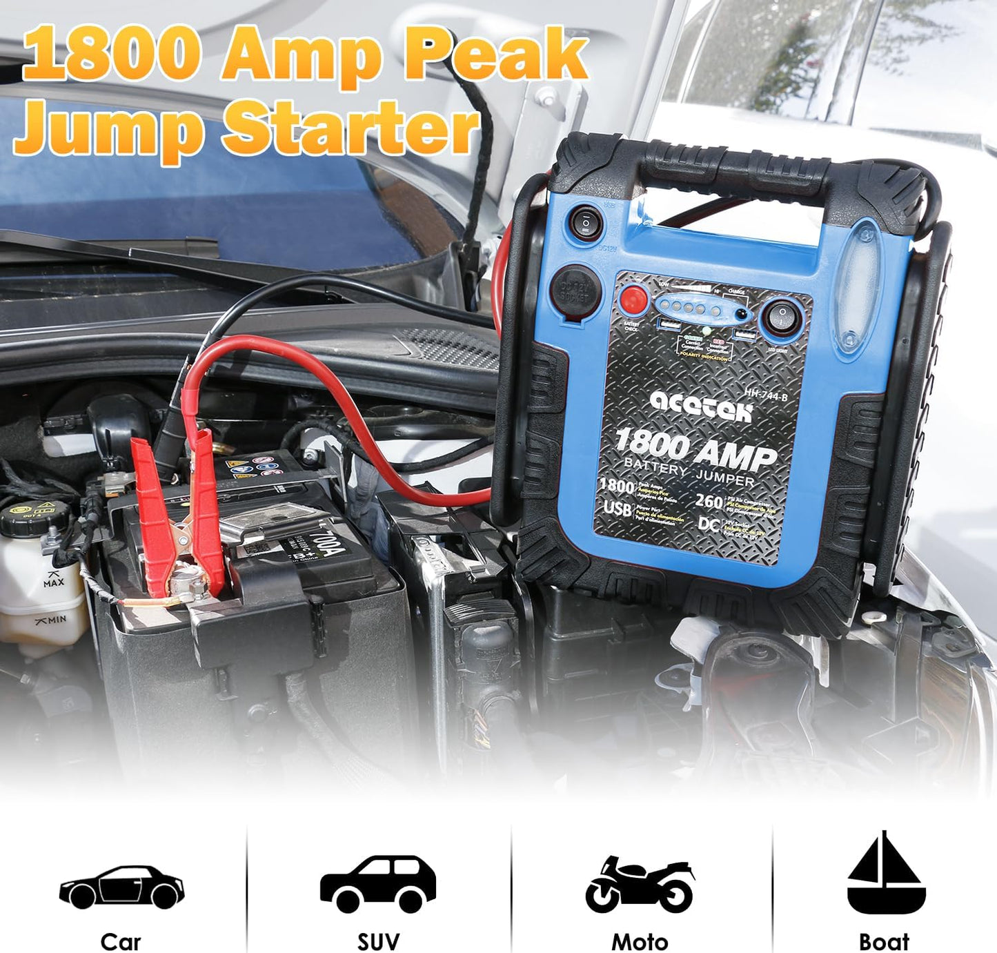 1800 Amp Jump Starter with Air Compressor, acetek Car Battery Jump Starter 260 PSI Tire Inflator, 20000mAh 12V Auto Lead-Acid Battery Booster (Up to 6L Gas or 6L Diesel Engine) with LED Light & USB