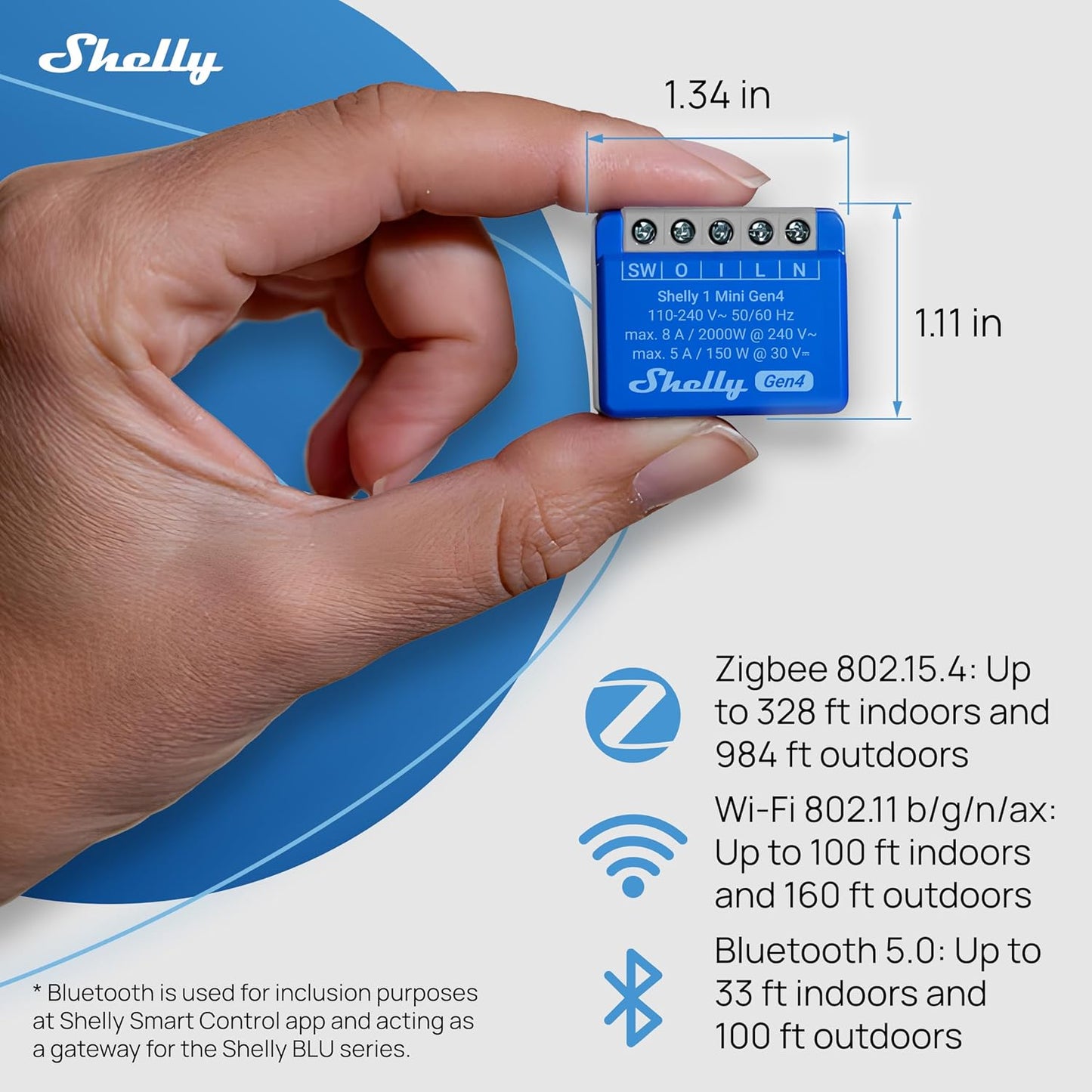 Shelly 1 Mini Gen4 | Wi-Fi, Zigbee & Matter Smart Relay Switch with Dry Contacts, 1-Channel 8A | Home Automation | Alexa, SmartThings, Google Home, Apple HomeKit Compatible | Garage Door Opener