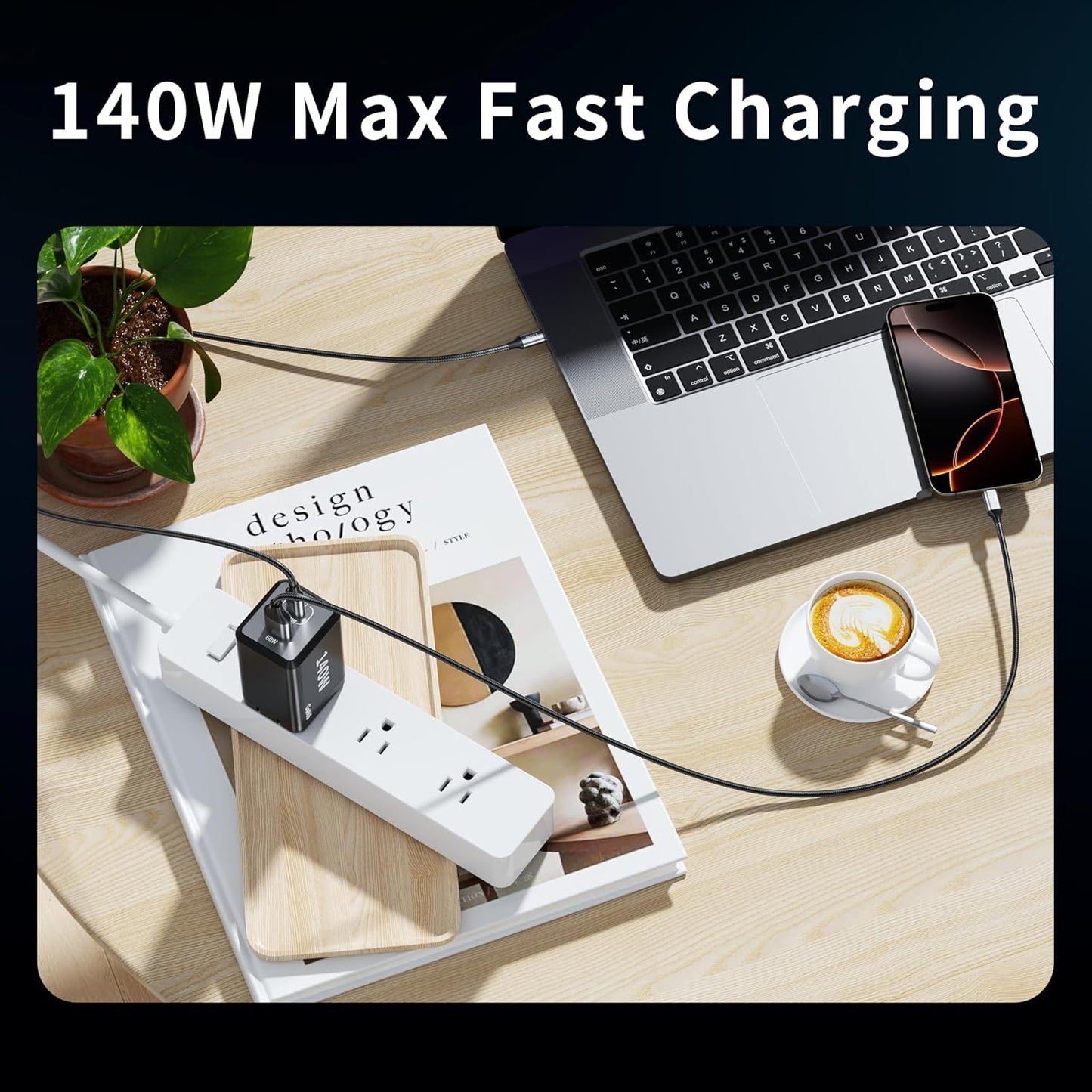 2 Pack 200W USB C Charger Block 3 Port 140W Compact Charging Station | Fast Chager 140W for MacBook Pro,iPhone 17/16/15 Series Samsung S26 iPad(Included 4 Pack 240W 7FT Cable)