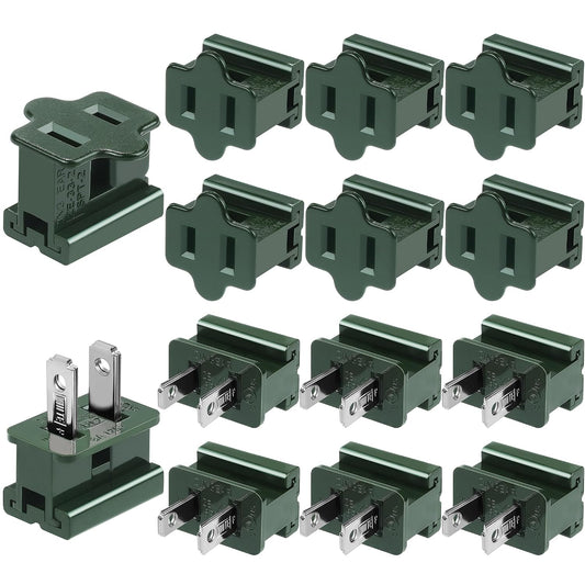 Fovths 12 Pieces Christmas Male and Female SPT-2 Vampire Plugs Light Slip Zip Plug Green Gilbert Plugs Electrical Light End Plug for Xmas Holiday Outdoor Indoor Lighting, 6 Female+6 Male