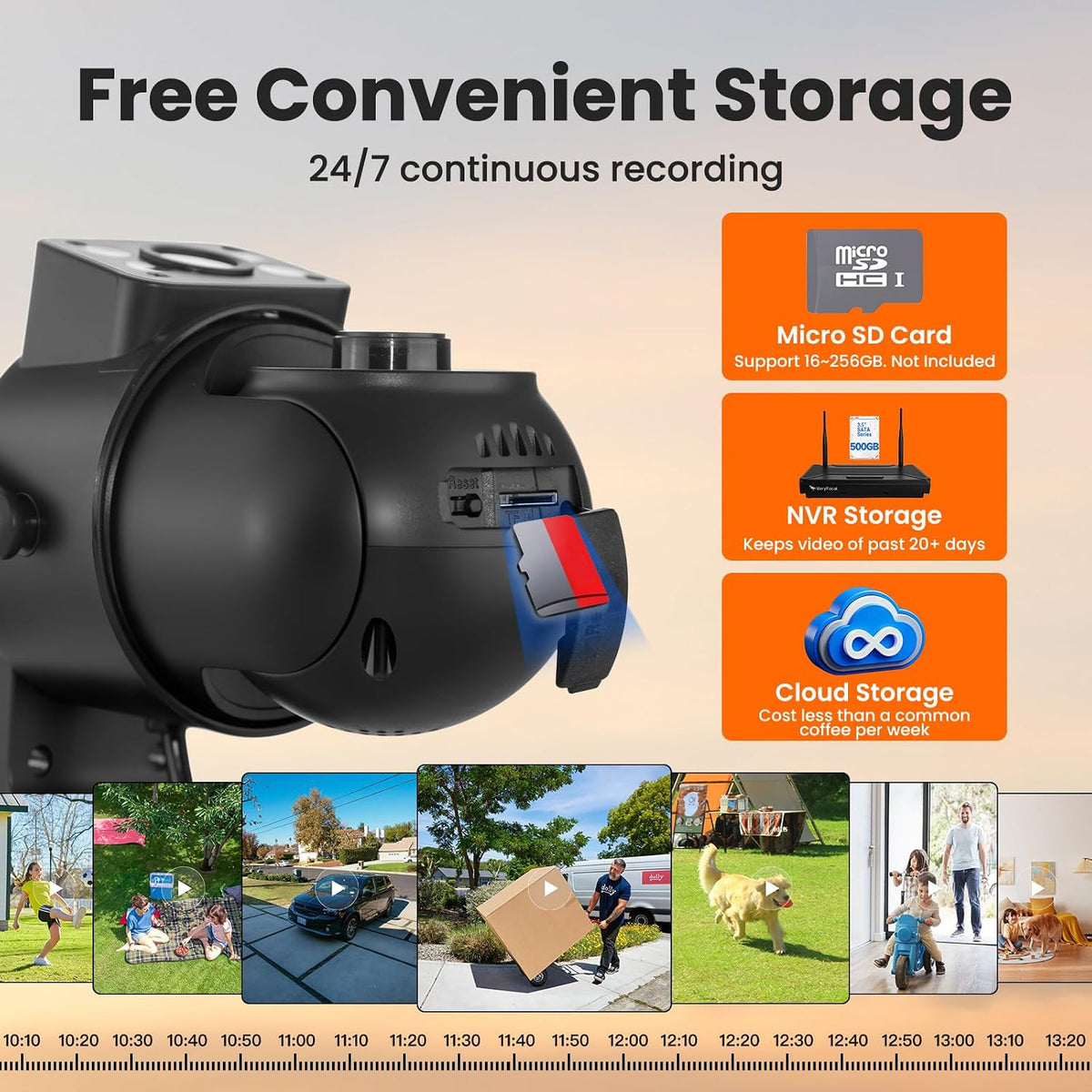 Wireless Home Security System, 6PCS 2‑in‑1 Cameras, 500GB HDD