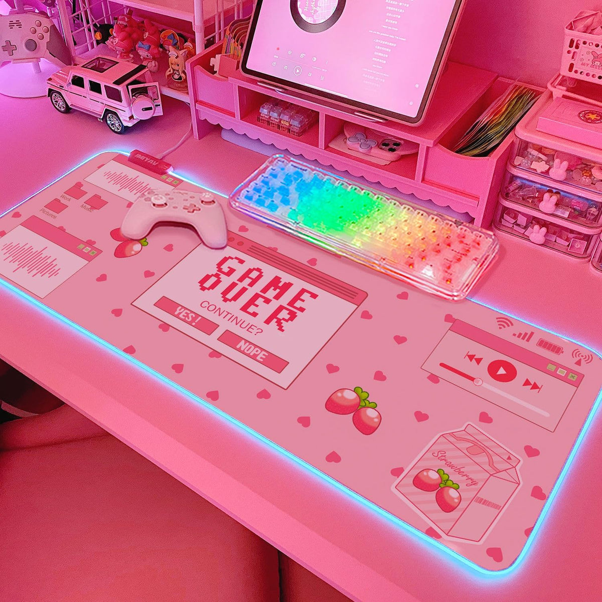 JMIYAV Pink RGB Gaming Mouse Pad 31.5x12 Inch PC XL Large Extended Glowing Led Light Up Desk Pad Non-Slip Rubber Base Computer Mouse Pad Cute Mousepad Mat