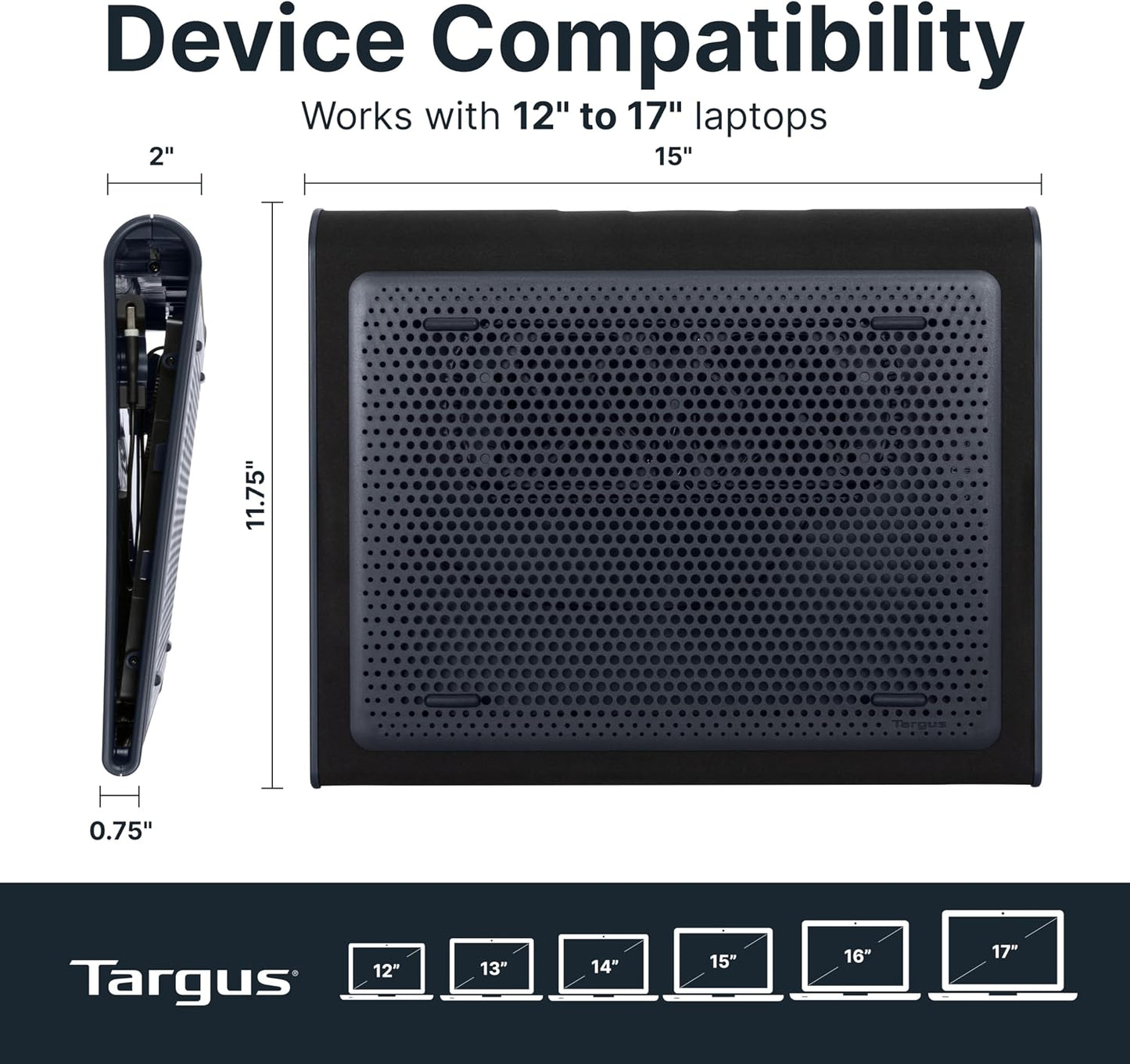 Targus 17 Inch Dual Fan Lap Chill Mat - Soft Neoprene Laptop Cooling Pad for Heat Protection, Fits Most 17" Laptops and Smaller - USB-A Connected Dual Fans for Heat Dispersion (AWE55US)