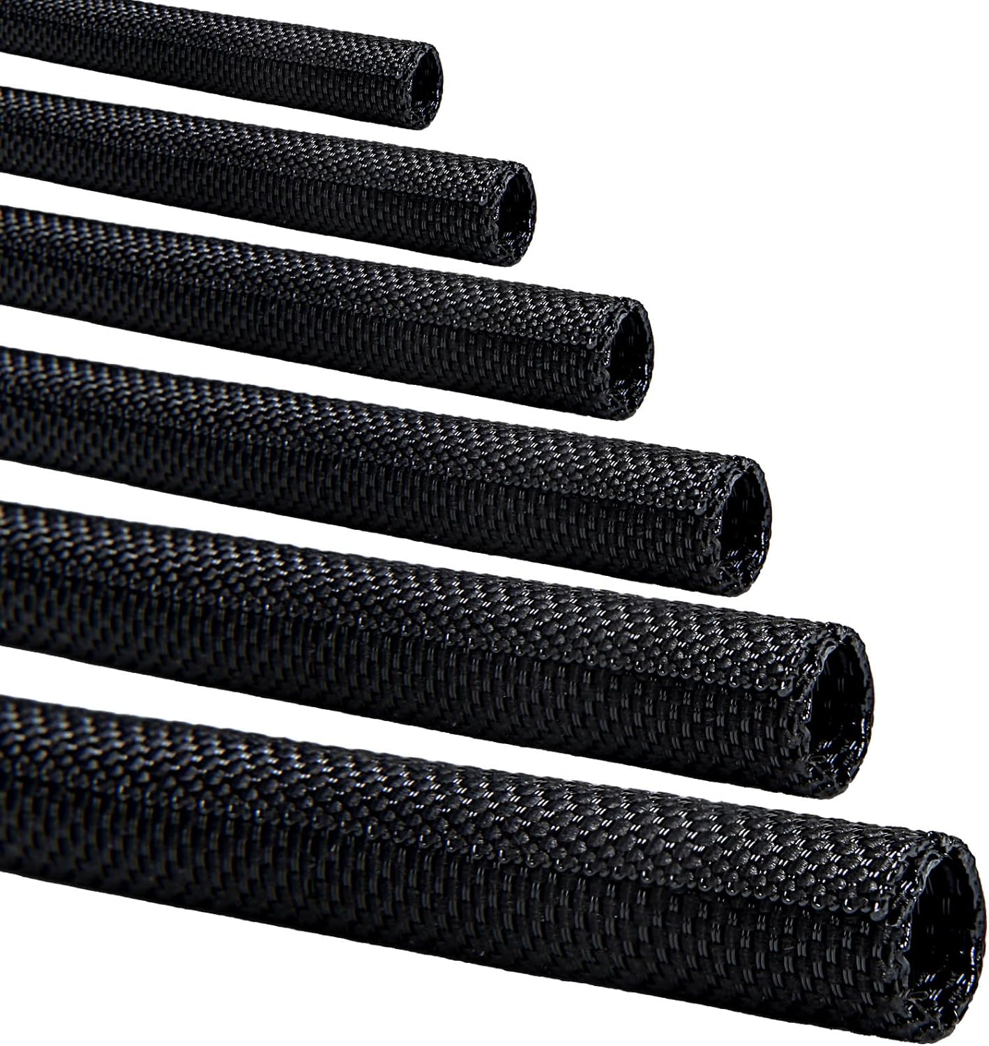 Split-Sleeve Wire Loom for High-Temperature Automotive Harness and Home Cable Management, 25ft - 1/2 inch Braided Cable Management Sleeve Cord Protector, Self-Wrapping Split Wire Loom