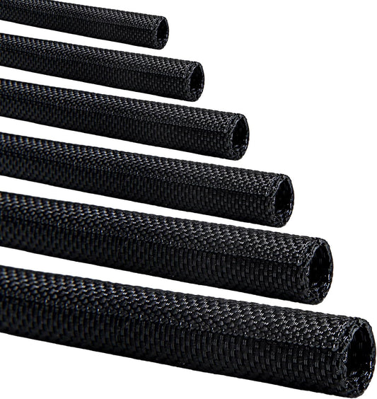 Split-Sleeve Wire Loom for High-Temperature Automotive Harness and Home Cable Management, 25ft - 1/2 inch Braided Cable Management Sleeve Cord Protector, Self-Wrapping Split Wire Loom