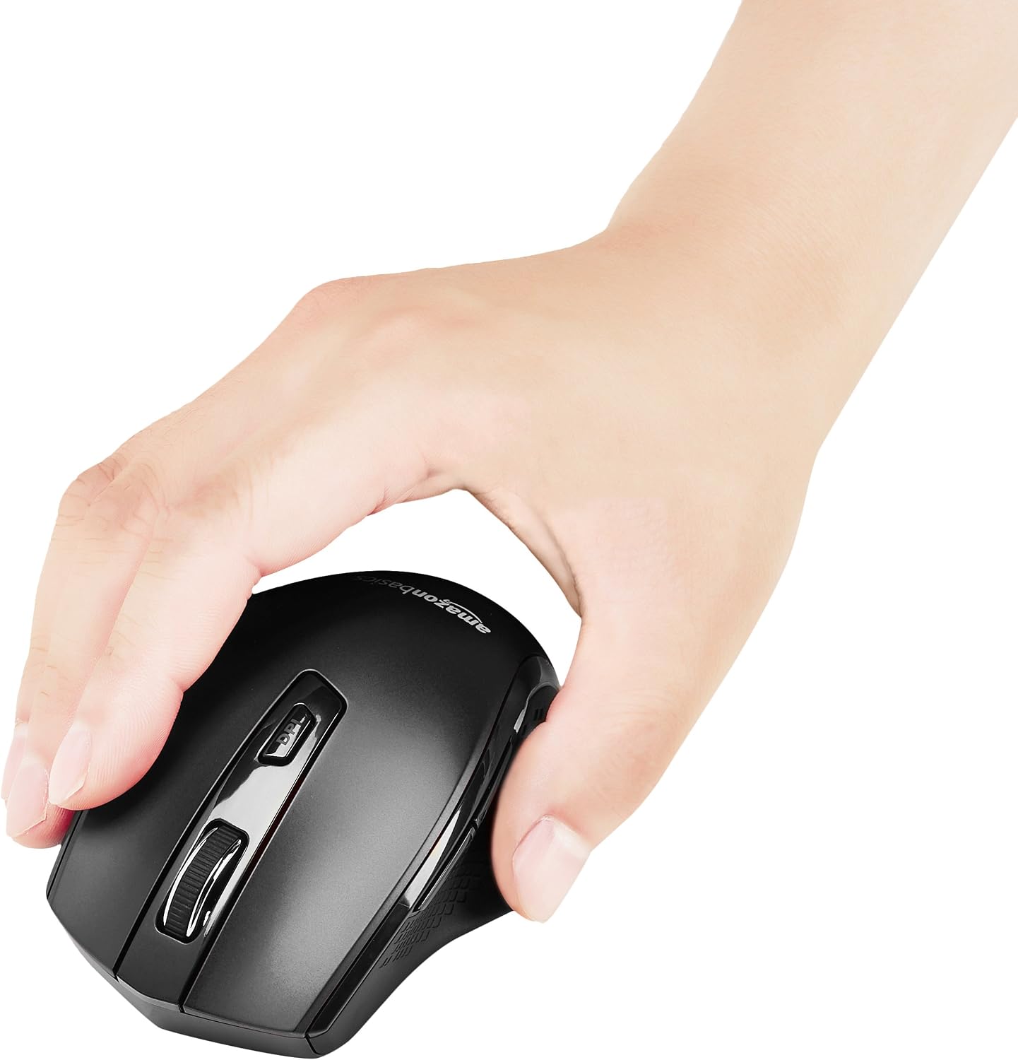 Amazon Basics Portable Wireless Computer Mouse, Ergonomic, 2.4 GHz Optical, DPI Adjustable, Easy to Use, Compatible With PC, Mac, Laptop, Black