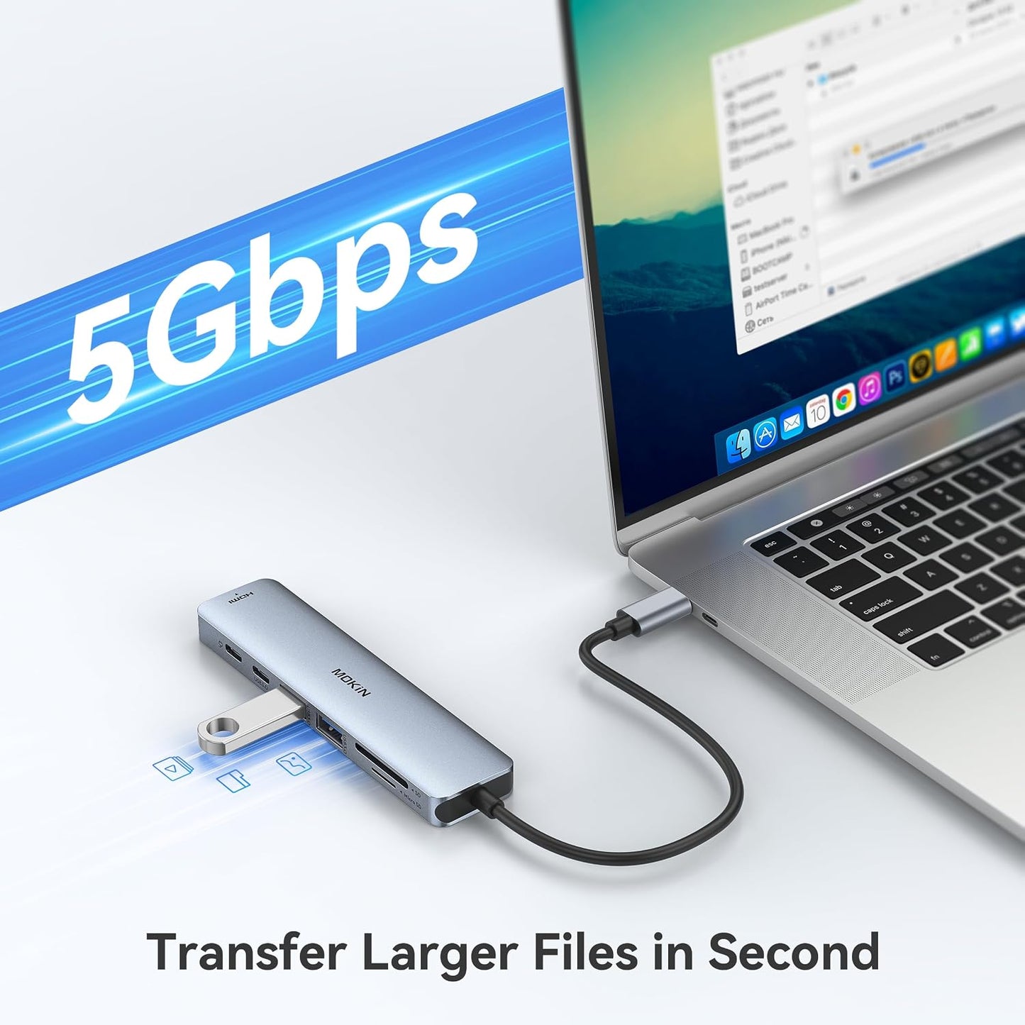 USB C Hub HDMI Adapter for MacBook Pro/Air, MOKiN 7 in 1 USB C Dongle with HDMI | 4K@60HZ HDMI, 3*5Gbps USB A 3.0, 100W USB C Charging Port, SD/microSD Card Reader