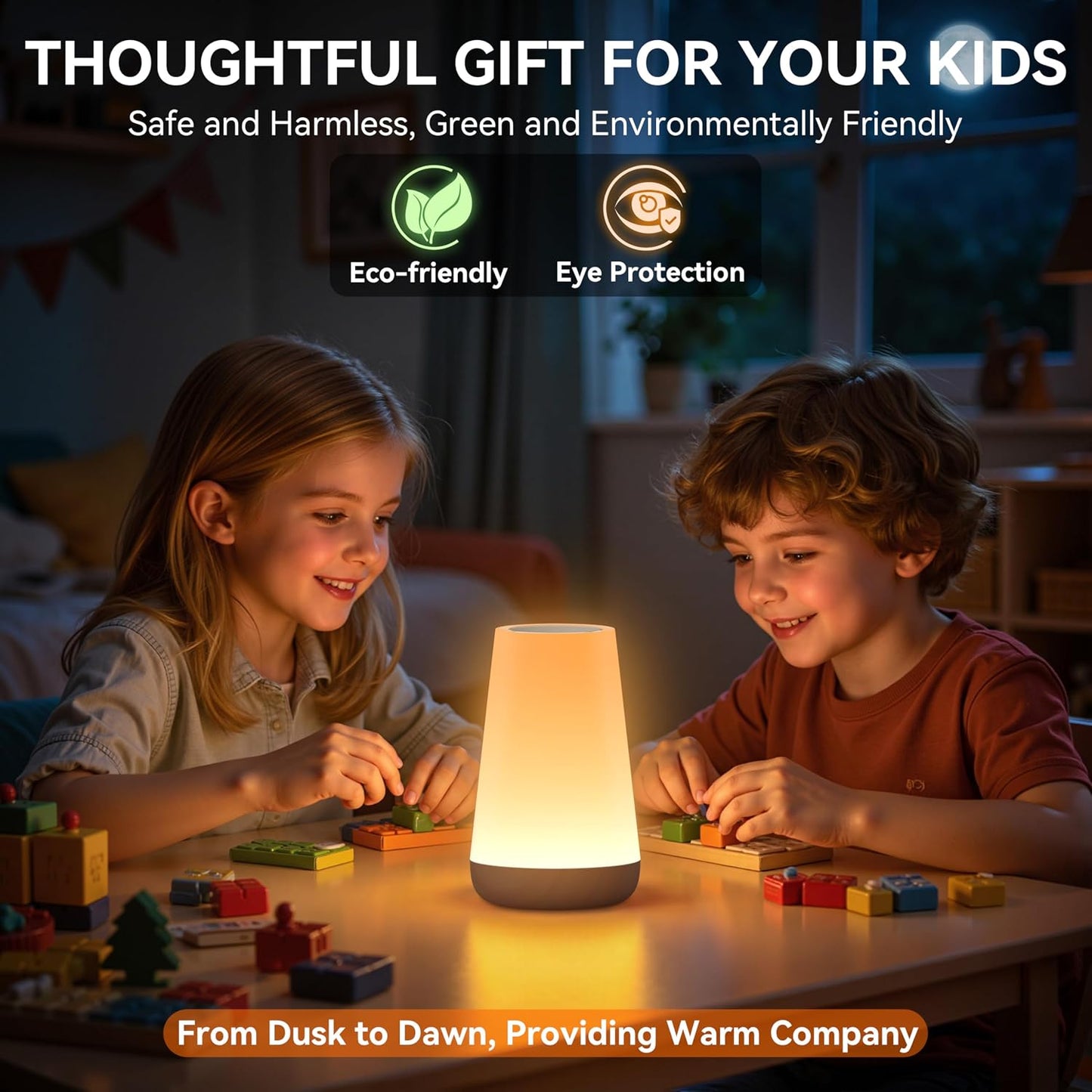 Auxmir Rechargeable Night Light, 13-Color Remote Control Lamp, Dark Brown | touch control, 13 colors, 5 brightness levels, 4 lighting modes, 1/2/4/6-hour auto-off, portable for nursery and camping