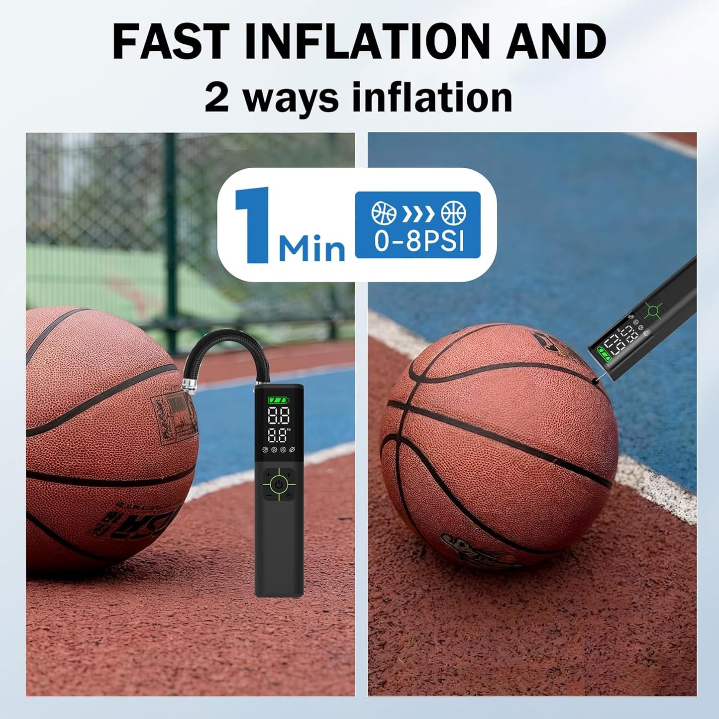 Z10 Electric Ball Pump for Sport Ball,2000mAh 15 PSI Portable Automatic Air Pump Fast Ball Inflator with 2 Needles,Precise Pressure Gauge for Basketball Football Volleyball Soccer