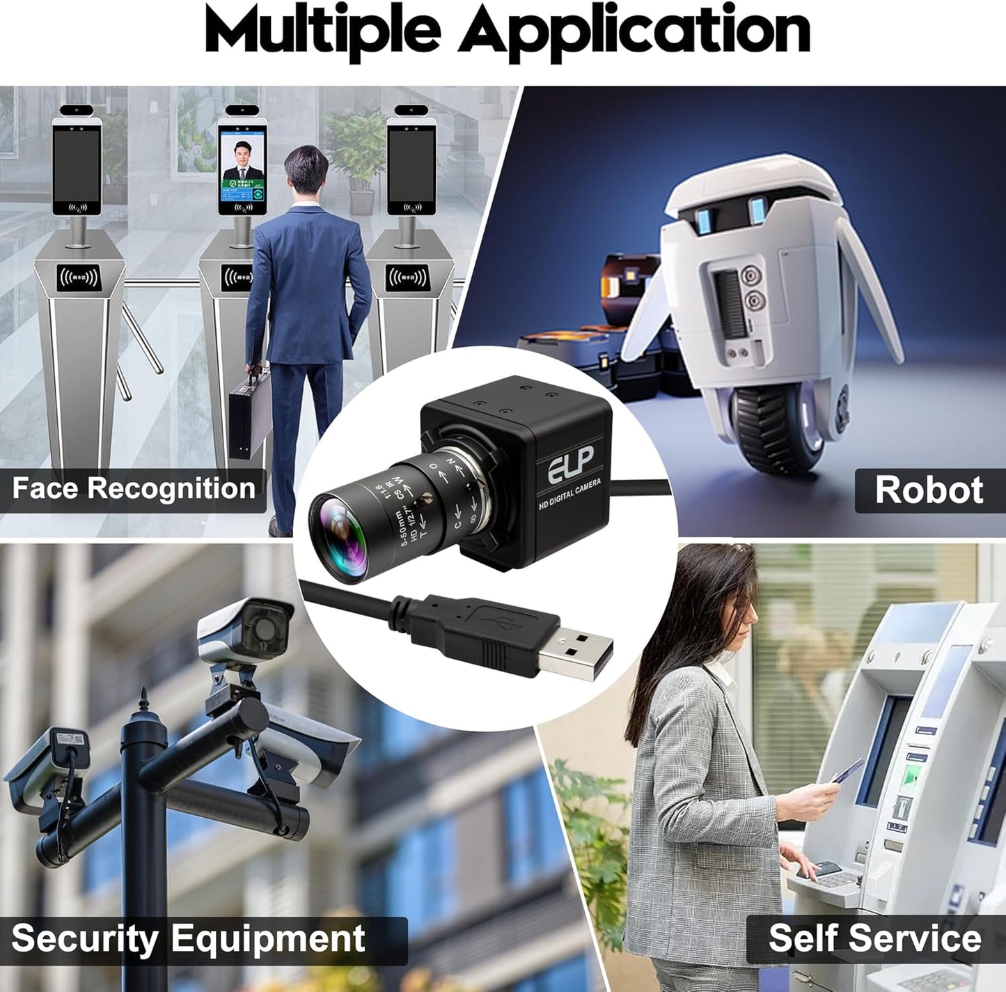 USB Camera 16 Megapixes High Resolution 5K USB Webcam with CS Mount 5-50mm Manual Varifocus Lens Close UP OpenCV Camera Free Driver Plug and Play for Windows Linux Laptop Jetson Nano