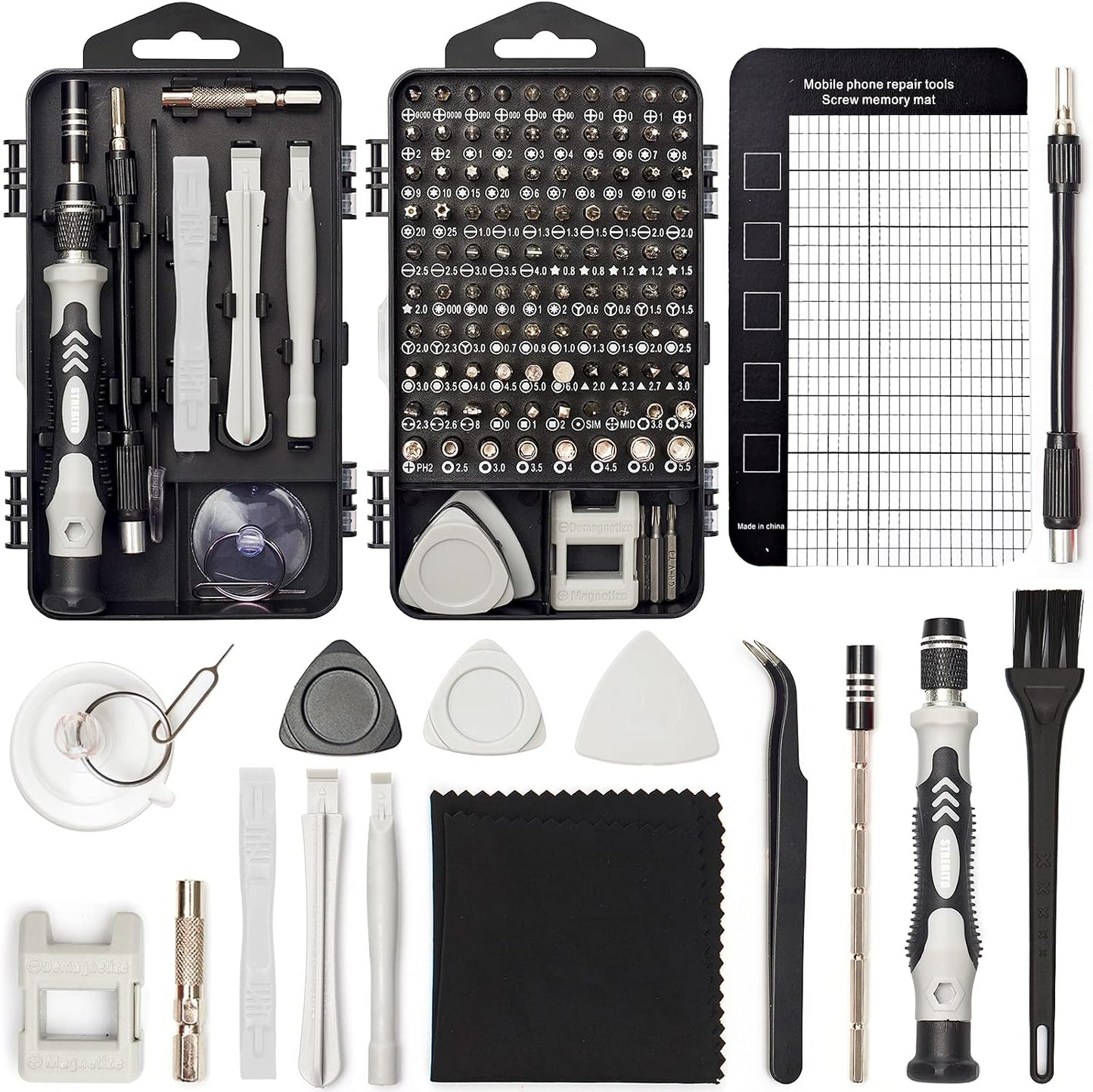 STREBITO Precision Magnetic Screwdriver Set 124-Piece Electronics Tool Kit | 101 Precision Bits, Electronics Screwdriver Set for Computer, Laptop, Cell Phone, PC, MacBook, iPhone, PS4, PS5, Xbox Repair