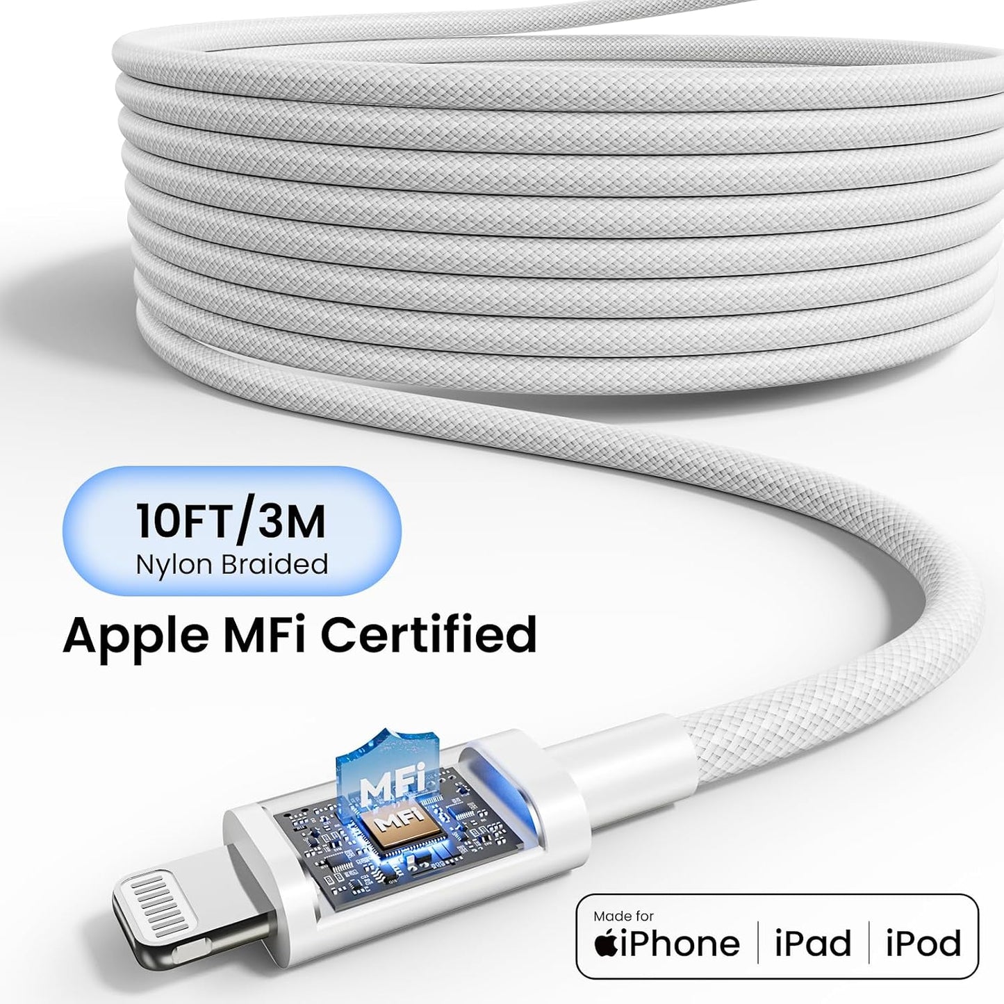 iPhone Fast Charger,[Apple MFi Certified]10FT Long USB C to Lightning Cable Cord for iPhone 14 13 12 11 Pro Max Plus Xs Xr X SE iPad,2Pack Type C Charger with 10FT Braided iPhone Charger Fast Charging