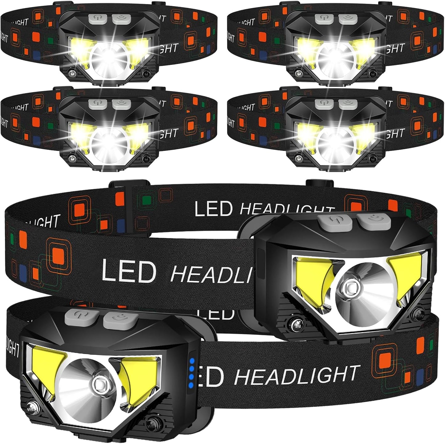 LHKNL Headlamp Flashlight, Lumen Bright Head Lamps LED Rechargeable Camping | Ultra-Light, with White Red Light, 2-Pack Waterproof Motion Sensor Headlight, 8 Modes for Outdoor Running Hiking Fishing
