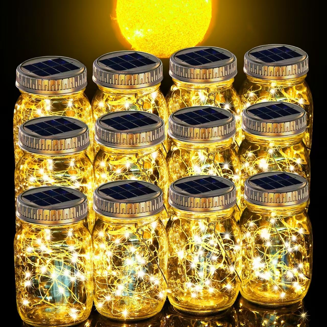 Cooo 12 Pack Gifts for Him Her Solar Lanterns Outdoor Waterproof Upgraded Crystal Glass Solar Mason Jar Lights 30 LED 215% Larger SolarPanel（Just a Little More,Get Double The Delight-Warm White）